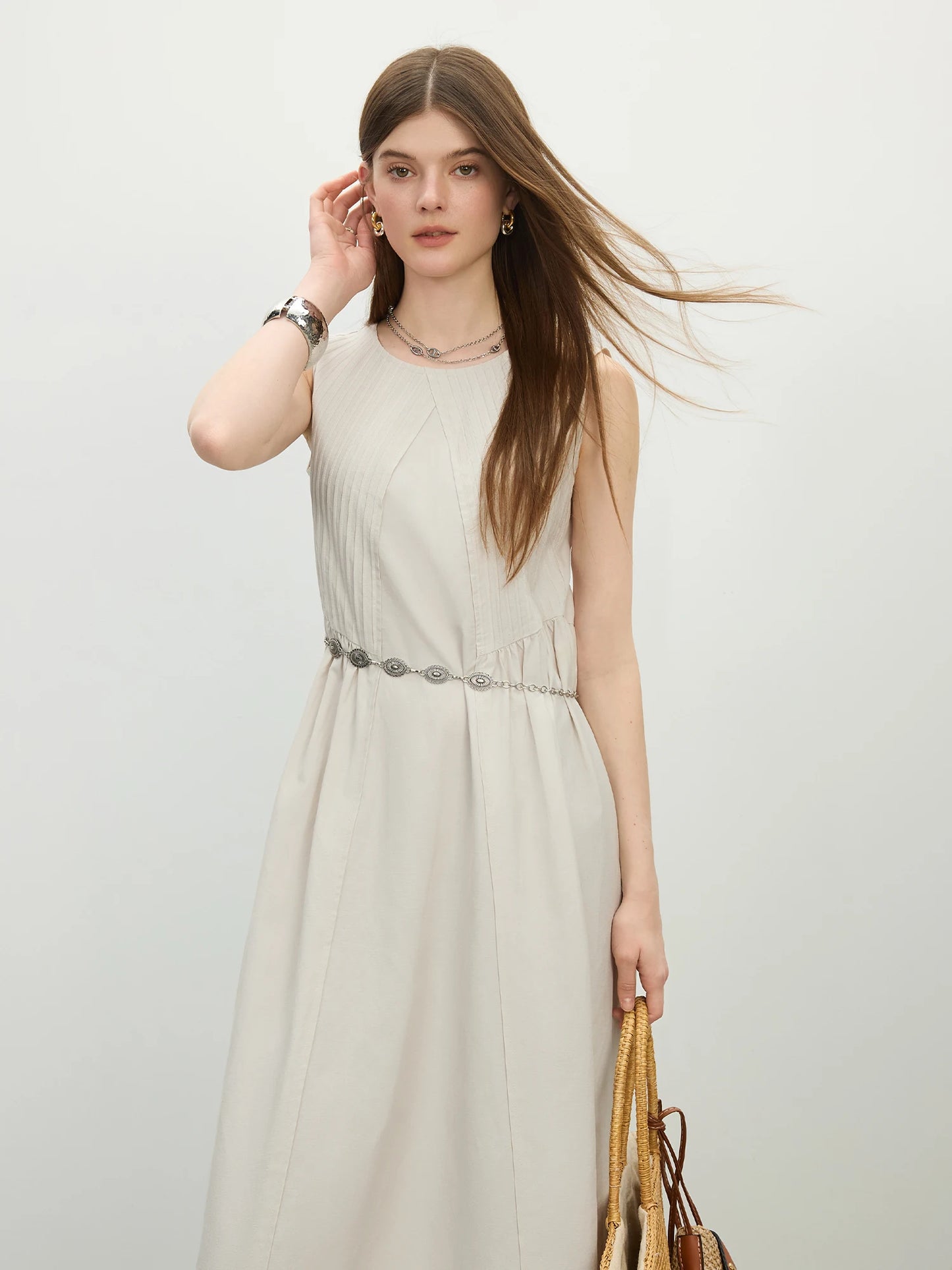 Ivory Belted Sleeveless Maxi Dress