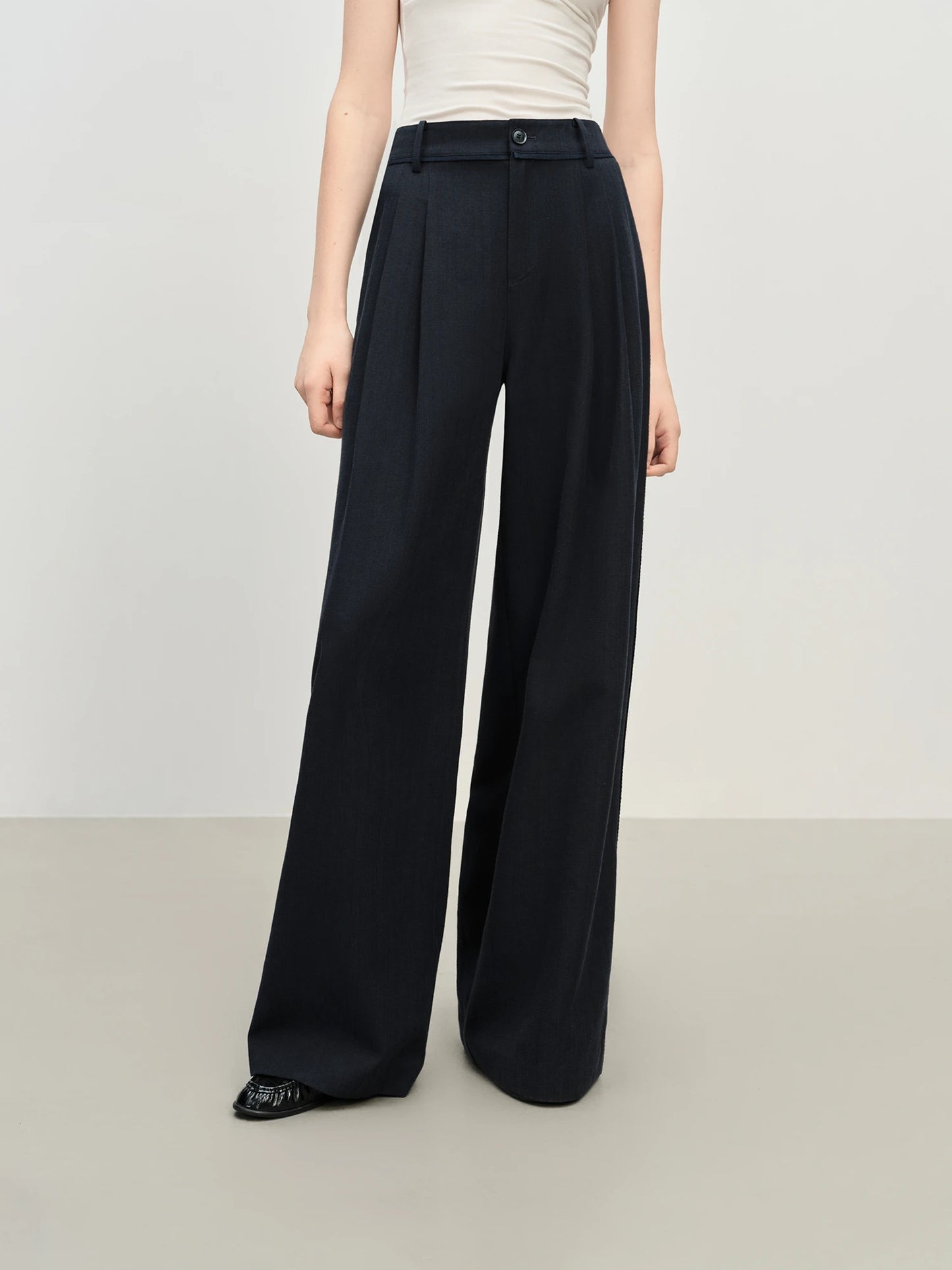 Brown Pleated Wide Leg Trousers