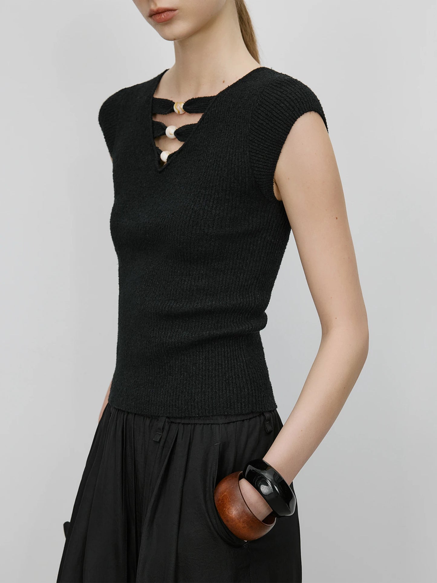 Ivory Cutout Sleeveless Knit Top