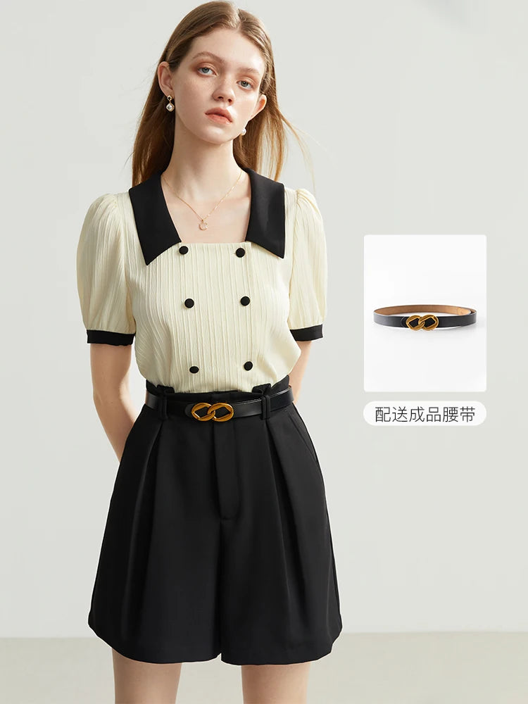 Ivory Belted Wide Leg Shorts