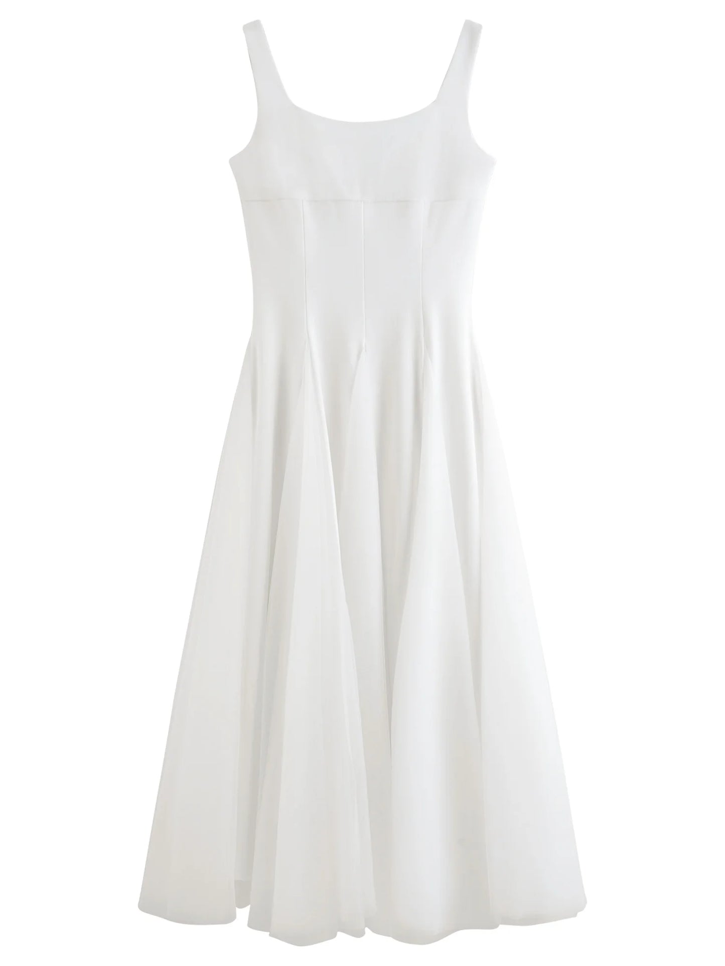 White Tulle Square Neck Maxi Dress