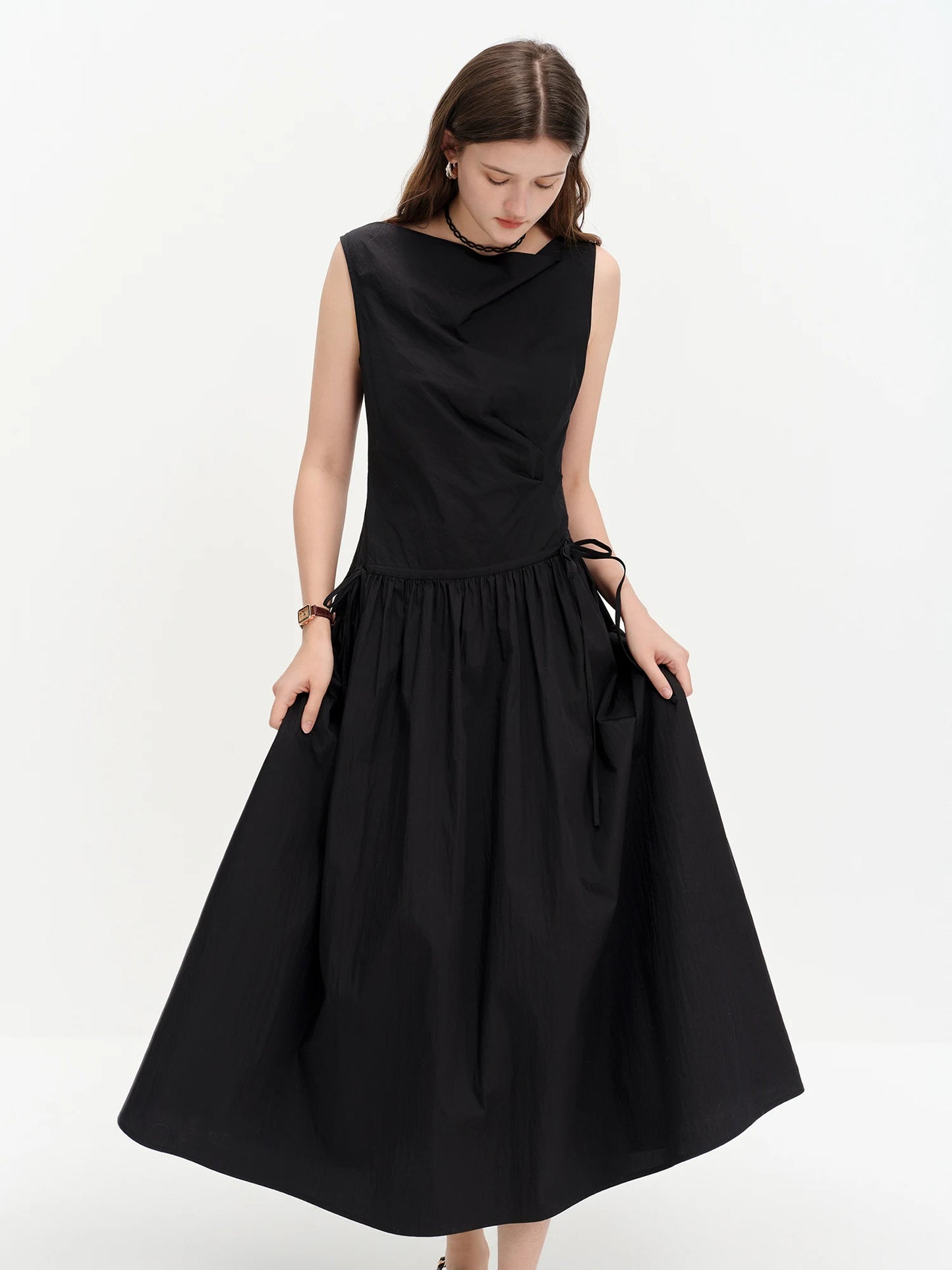Black Draped Neck Maxi Dress