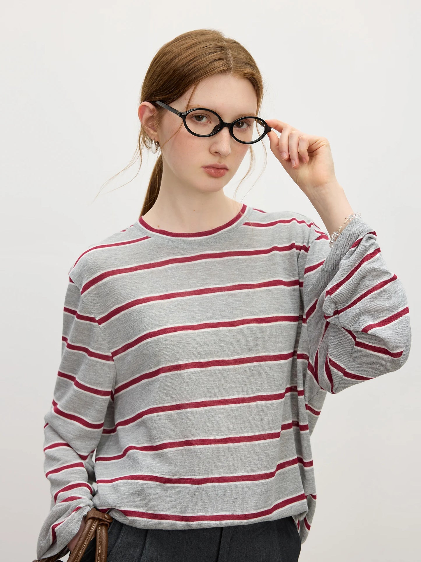 Ivory Striped Relaxed Long Sleeve Top