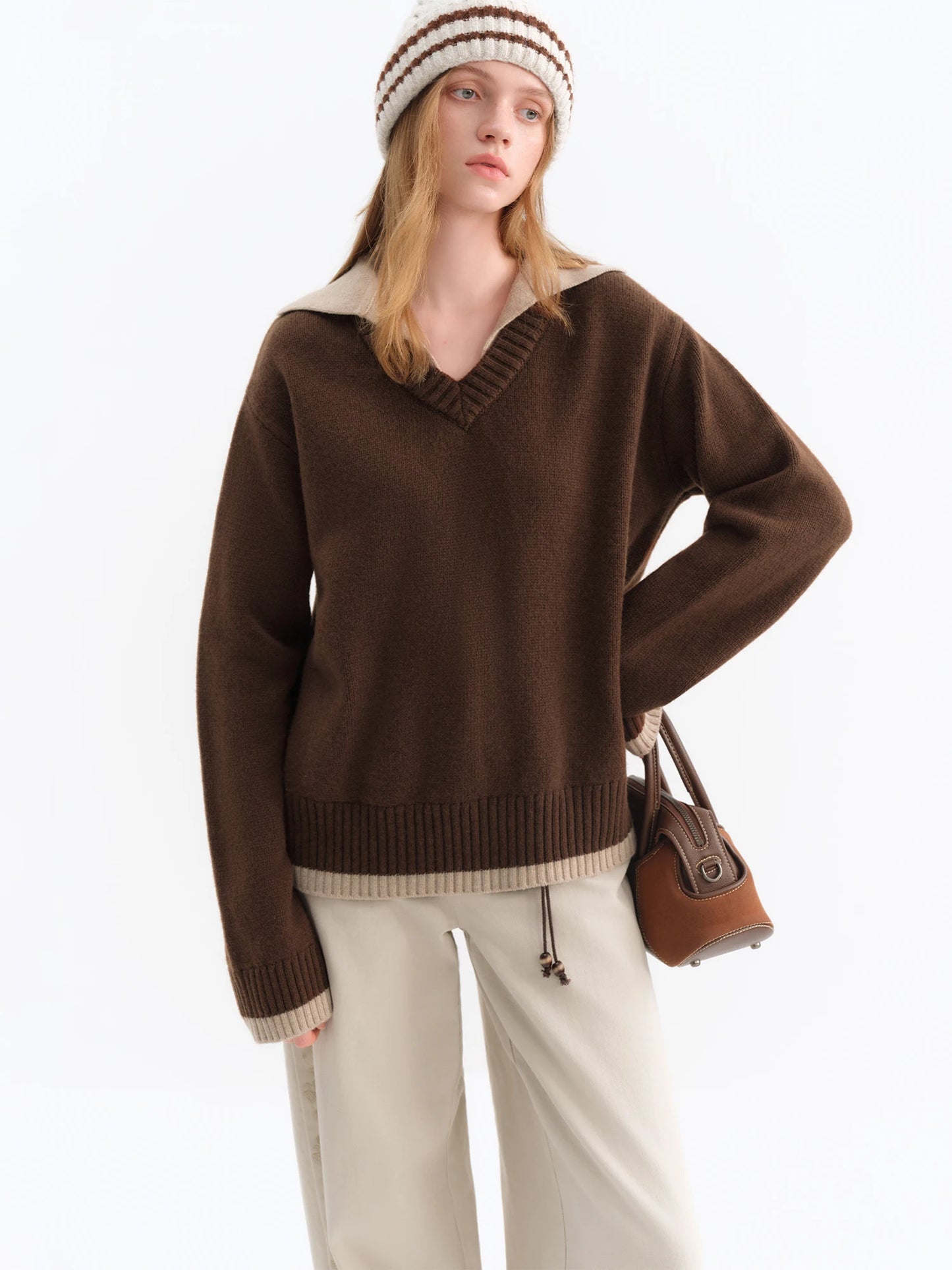 Charcoal Layered Collar Knit Sweater