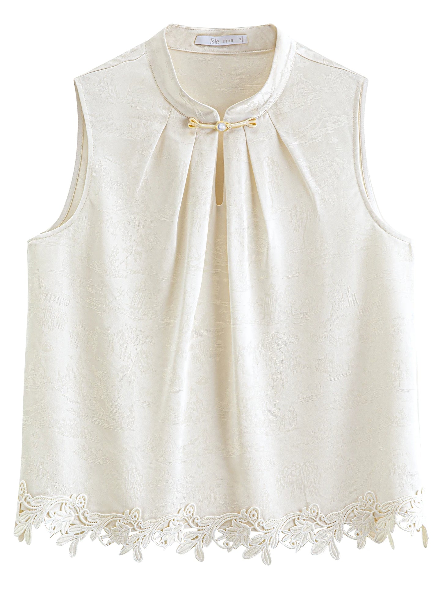 Ivory Lace Hem Sleeveless Blouse