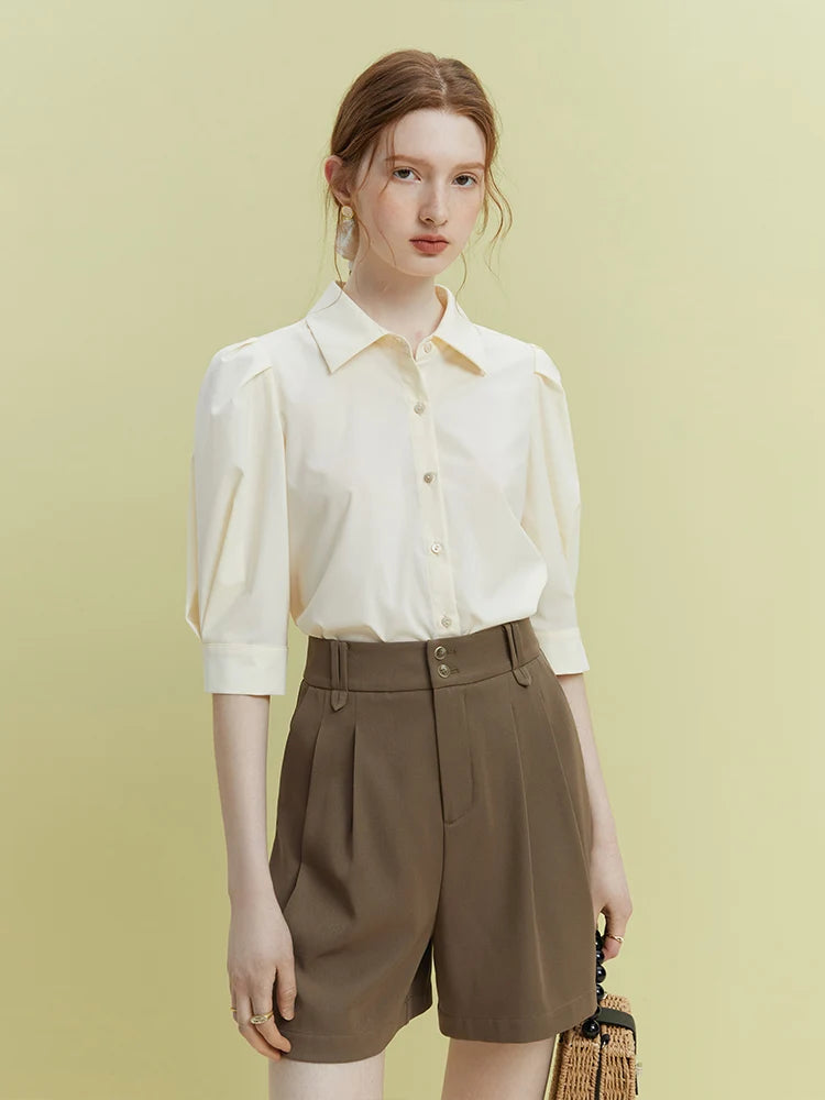 Brown Pleated Belted Bermuda Shorts