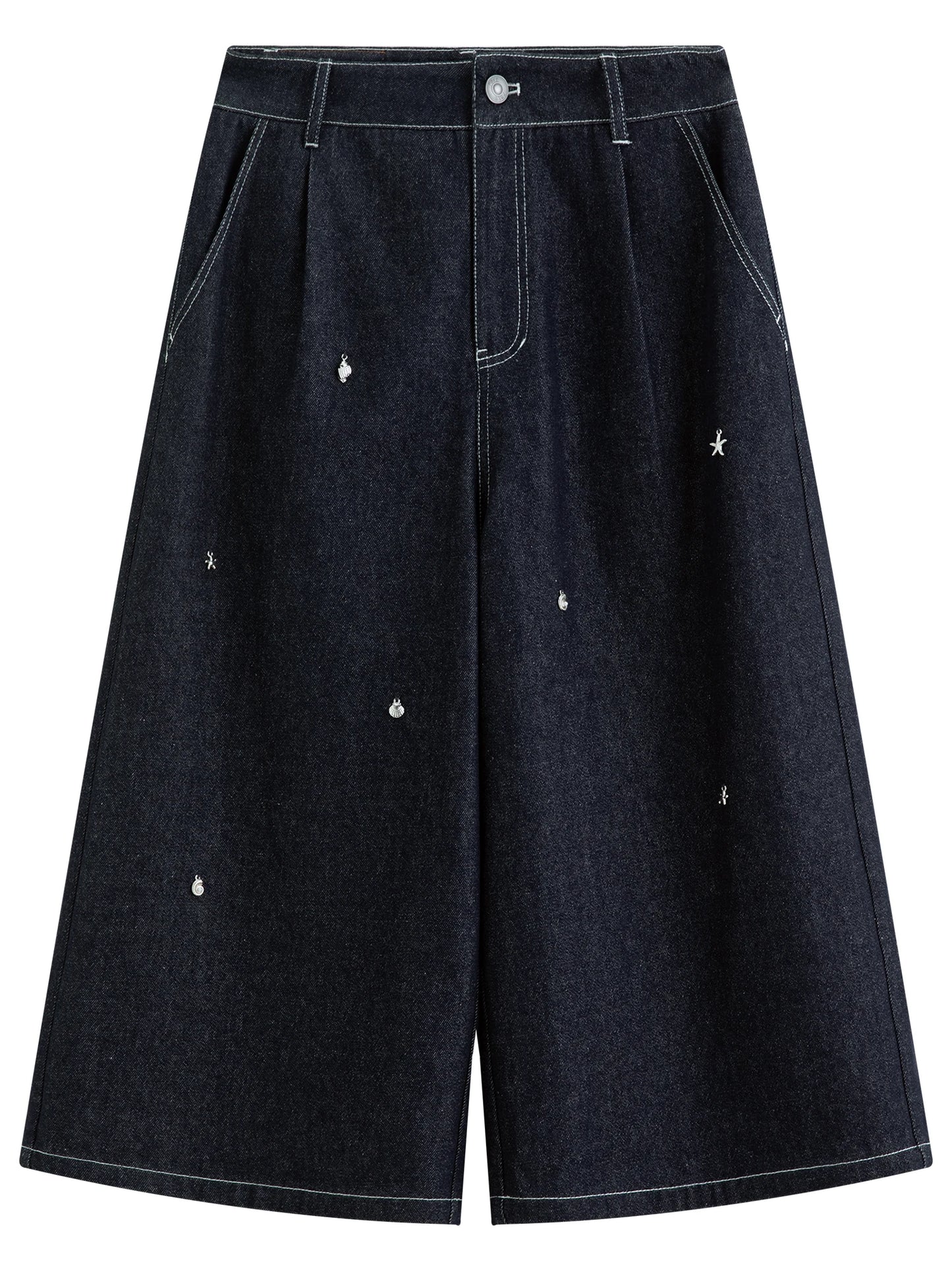 Black Denim Cropped Wide Leg Pants