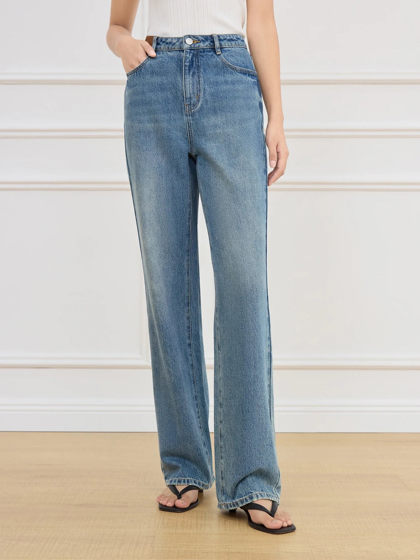 Medium Wash Straight Ankle Jeans
