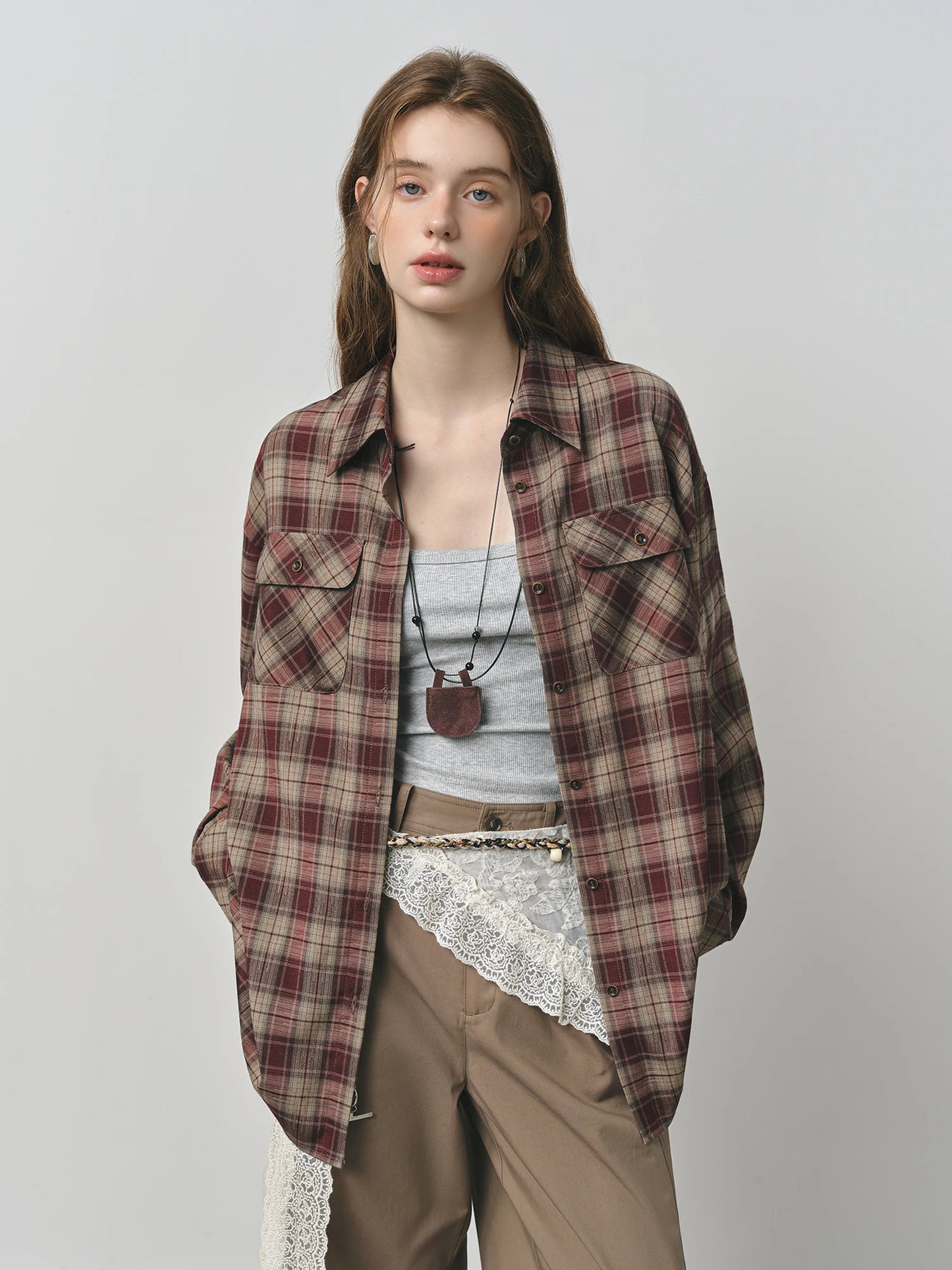 Black Plaid Oversized Flannel Shirt