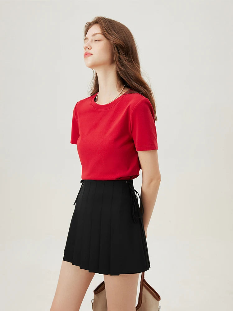 Black Scoop Neck Fitted Cotton Tee