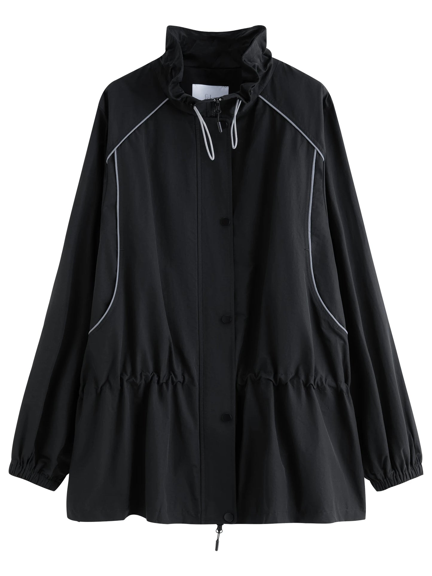 Black Reflective Drawstring Windbreaker
