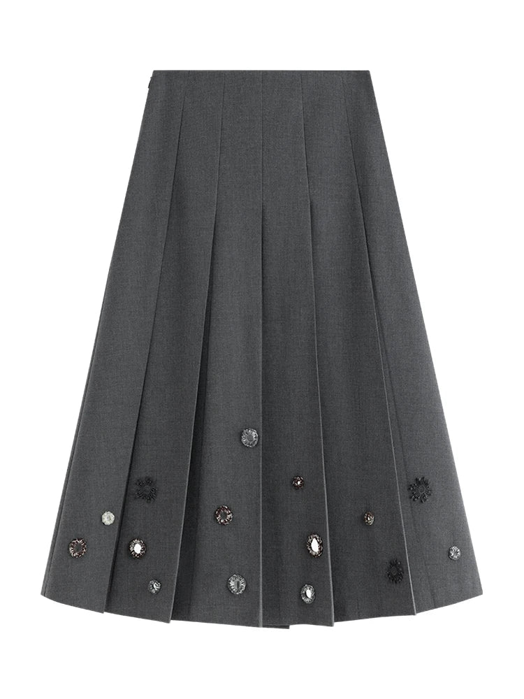 Charcoal Button Pleated Midi Skirt