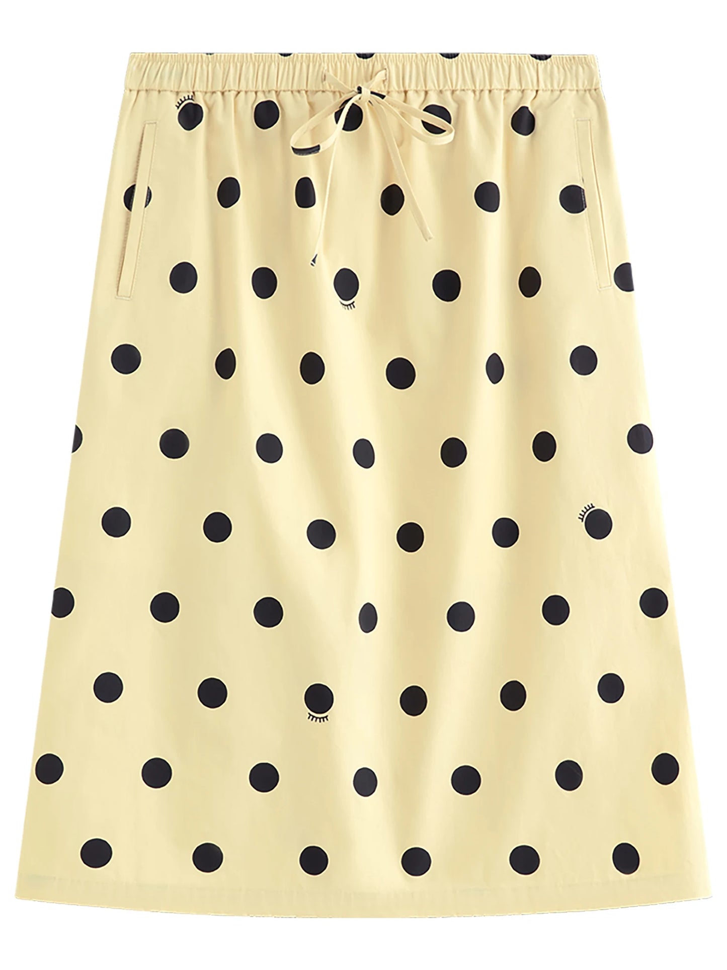 Yellow Polka Dot A-Line Midi Skirt