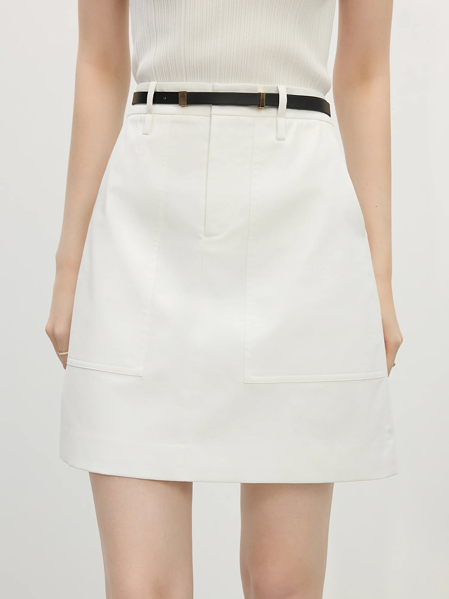 Ivory Linen Belted Mini Skirt