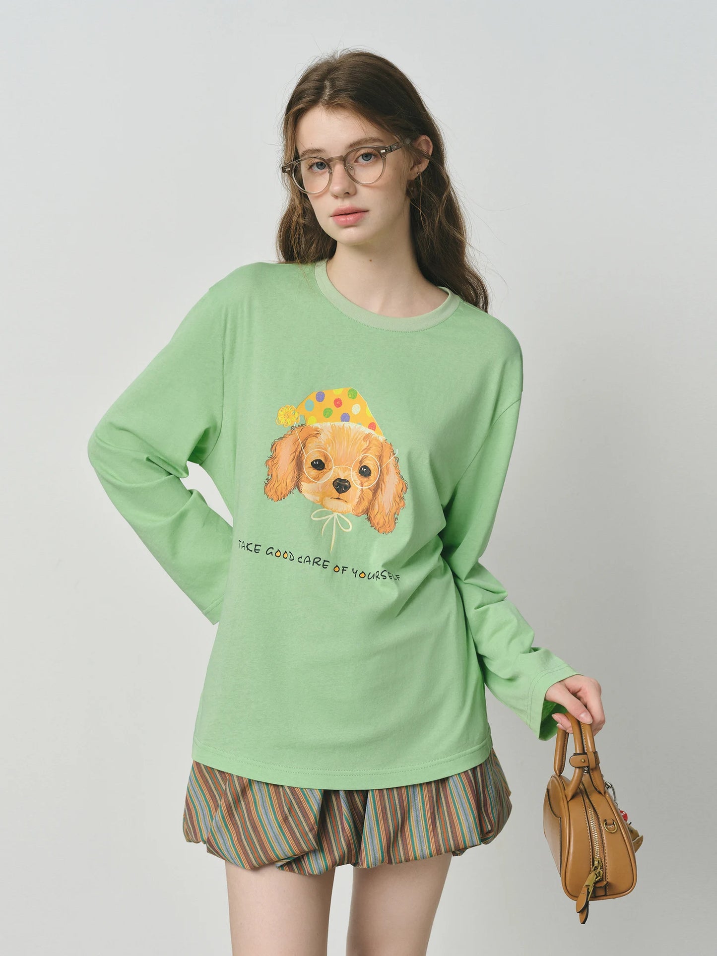 Green Puppy Graphic Long Sleeve Tee