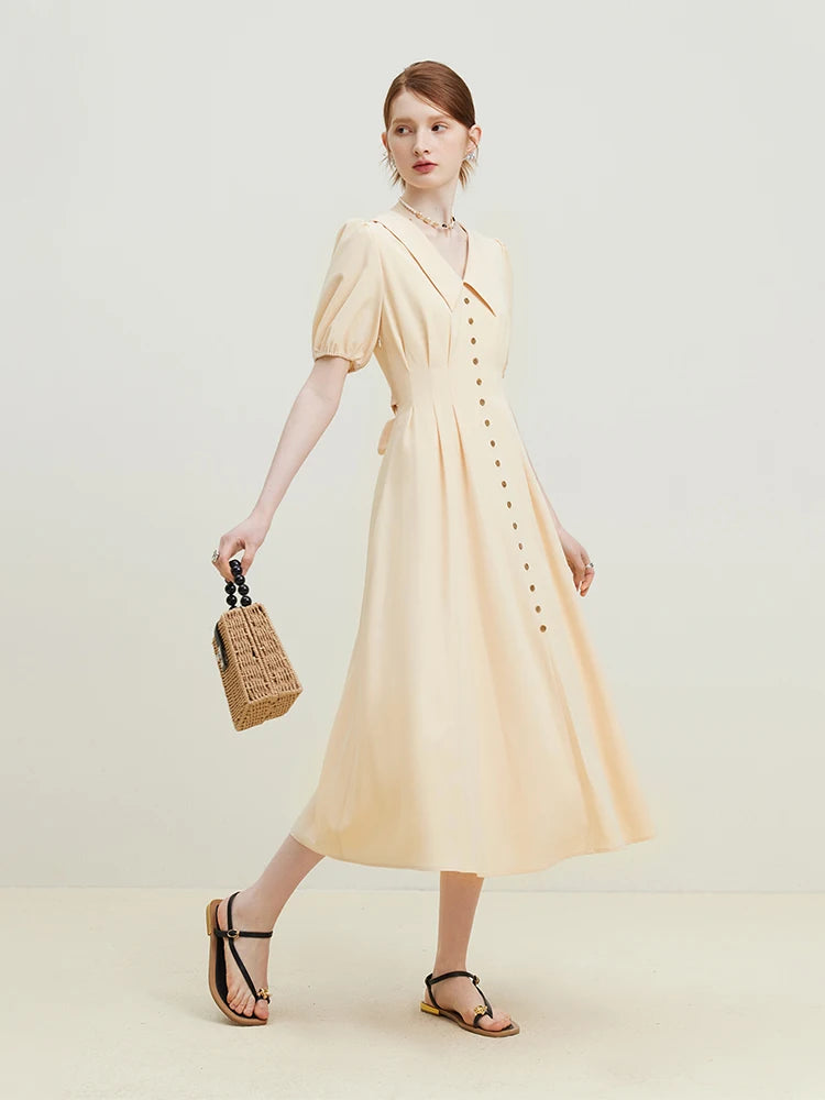 Dusty Blue Button Front Midi Dress