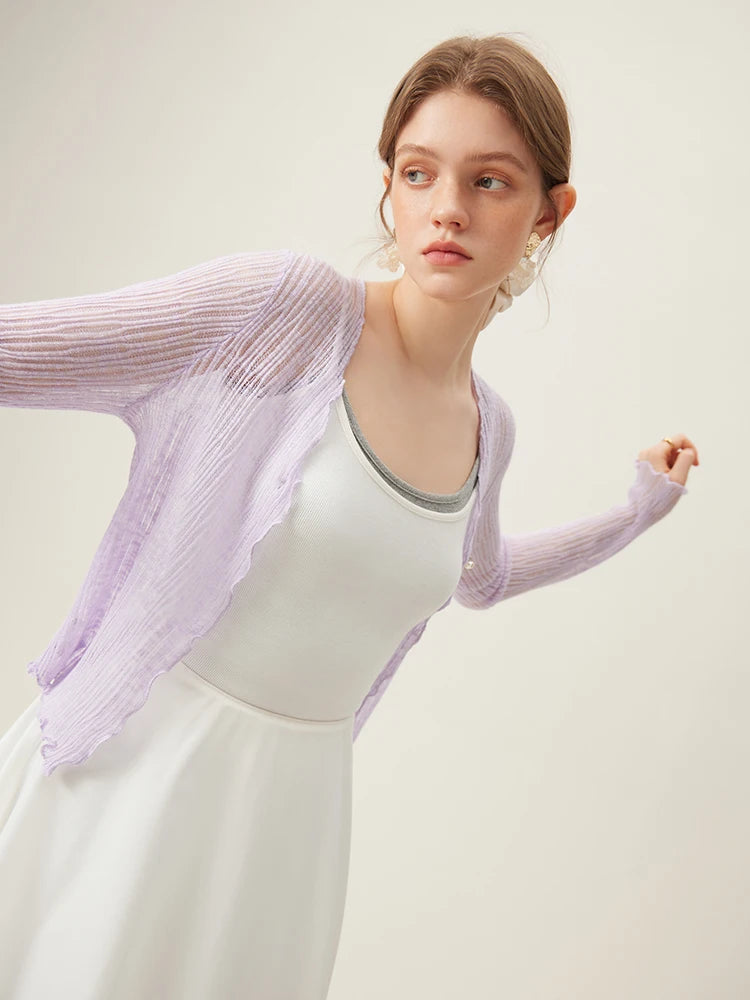 Lilac Sheer Ribbed Knit Cardigan