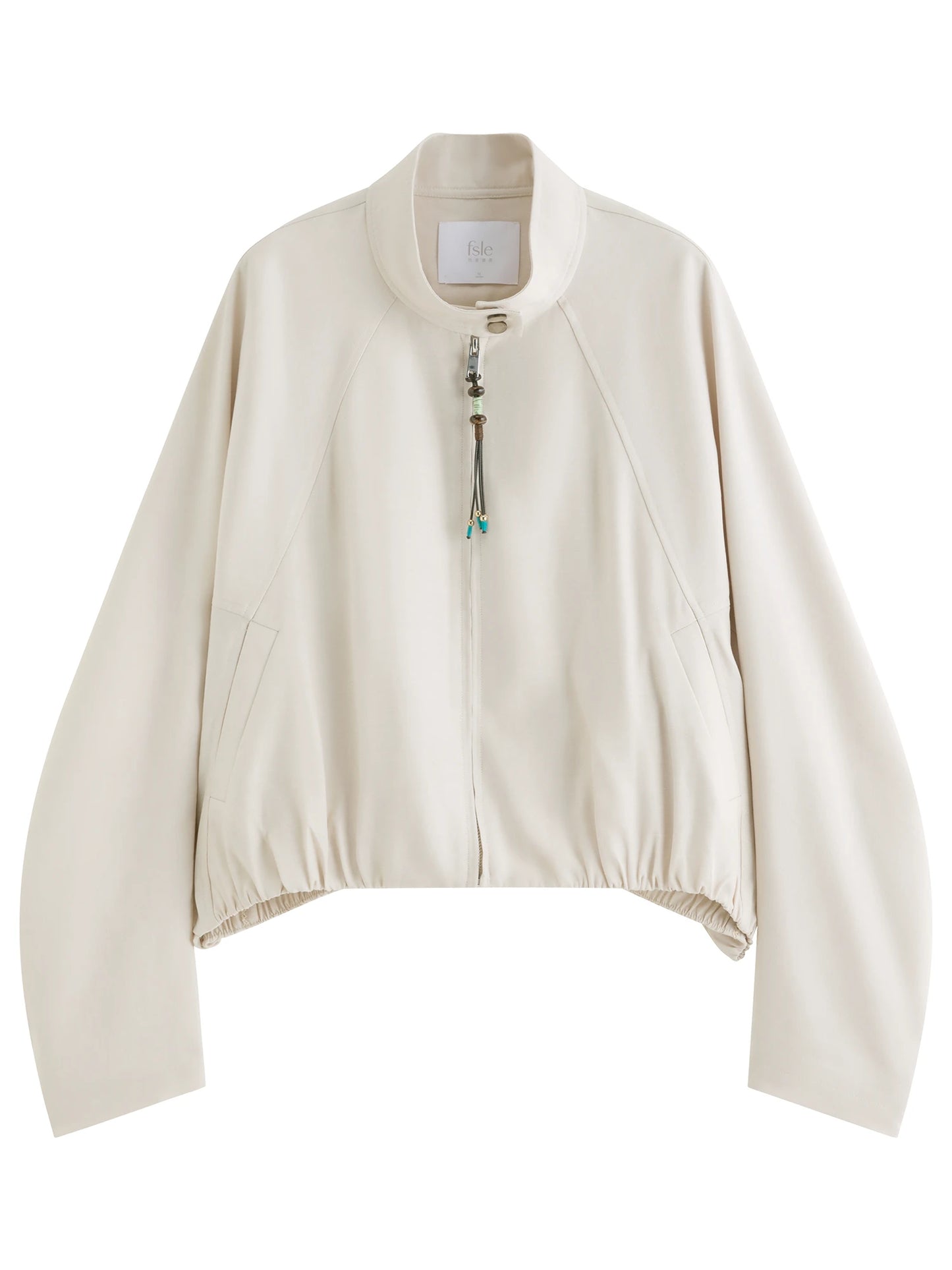 Ivory Stand Collar Bomber Jacket