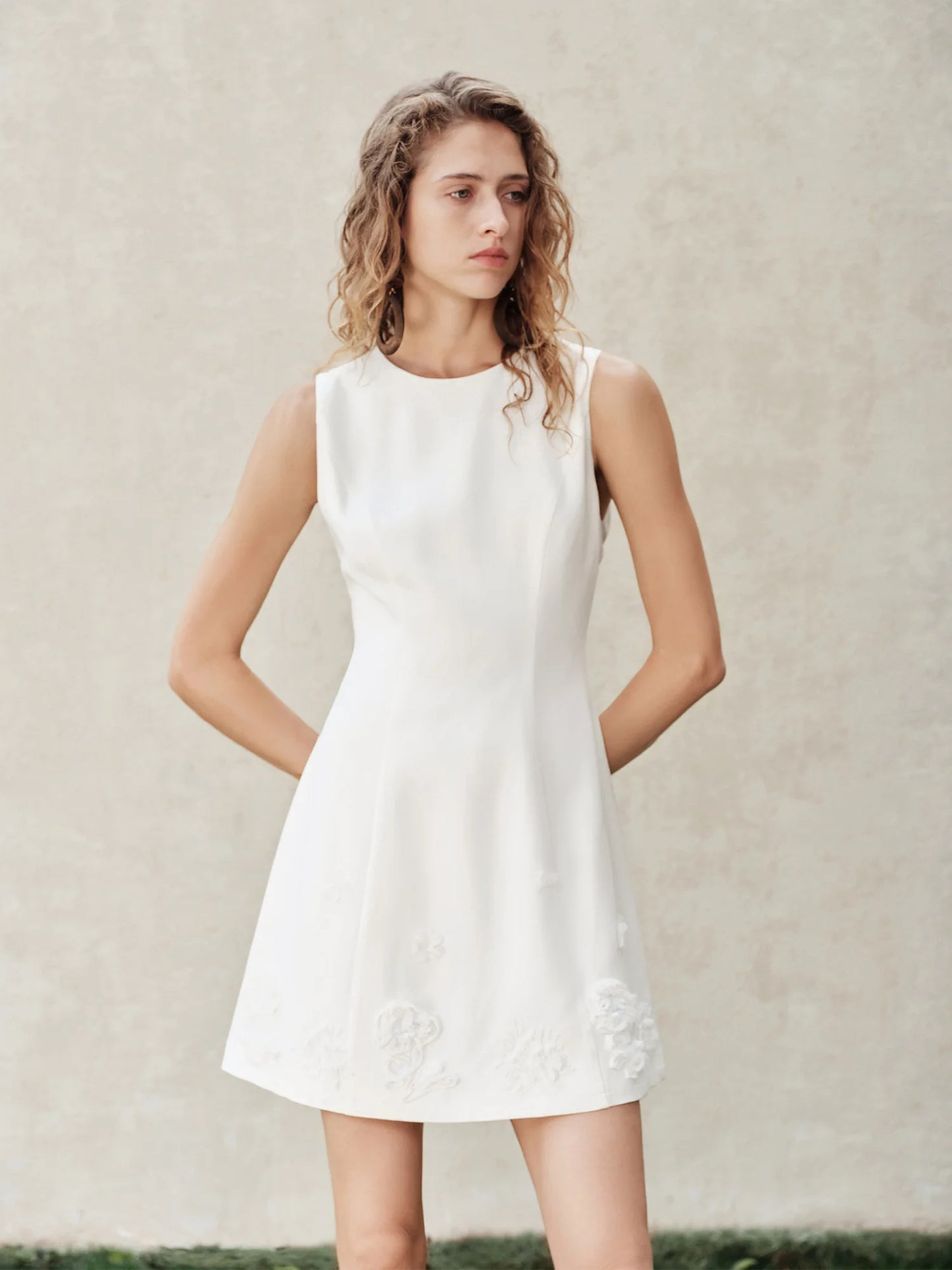 White Embroidered Sleeveless Mini Dress