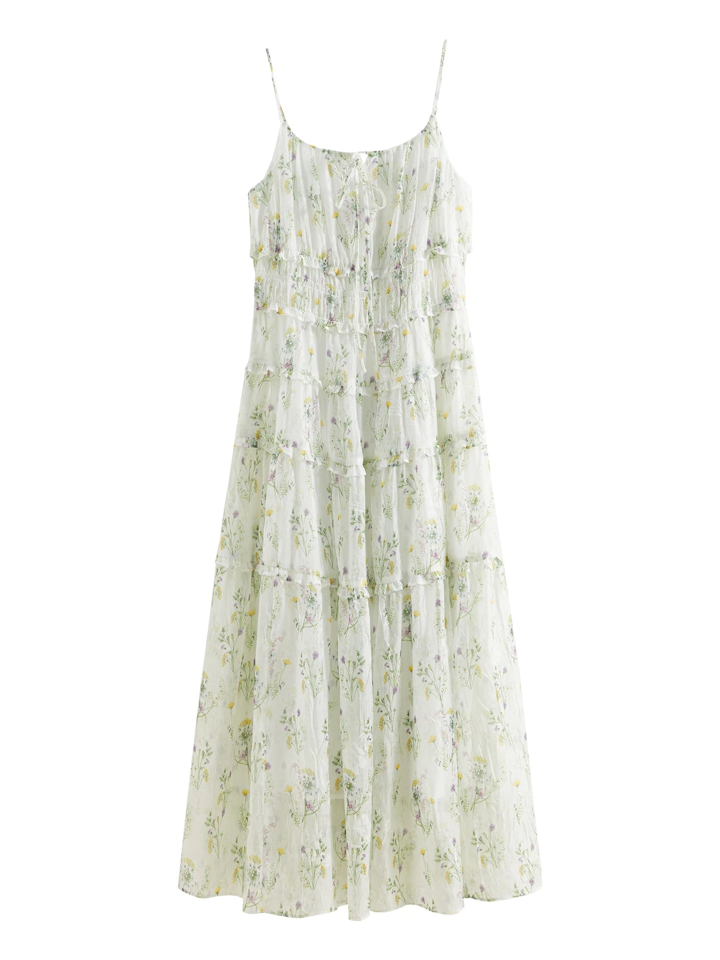 Ivory Floral Spaghetti Strap Maxi Dress