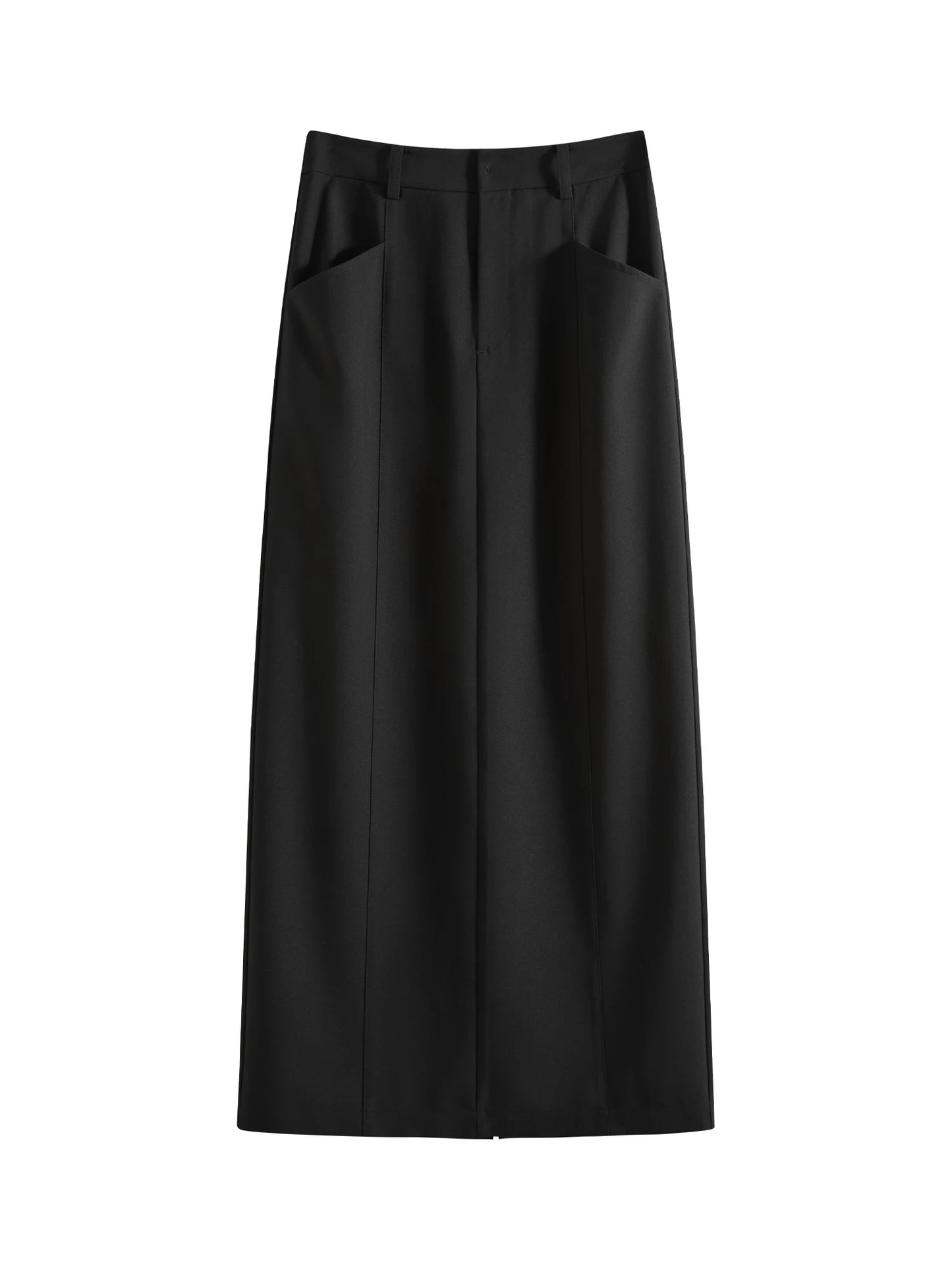 Black Straight Slit Maxi Skirt