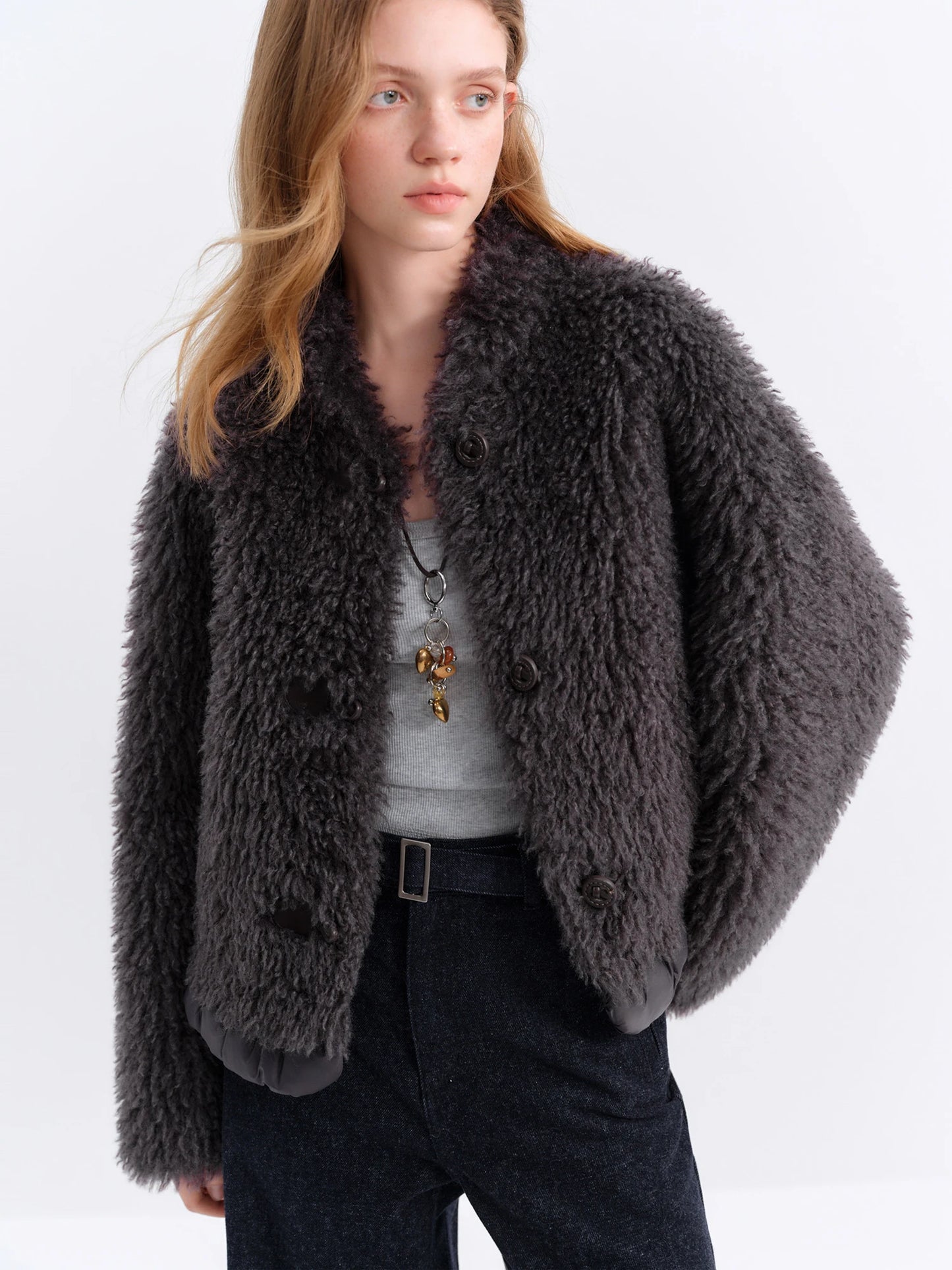 Ivory Faux Fur Bomber Jacket