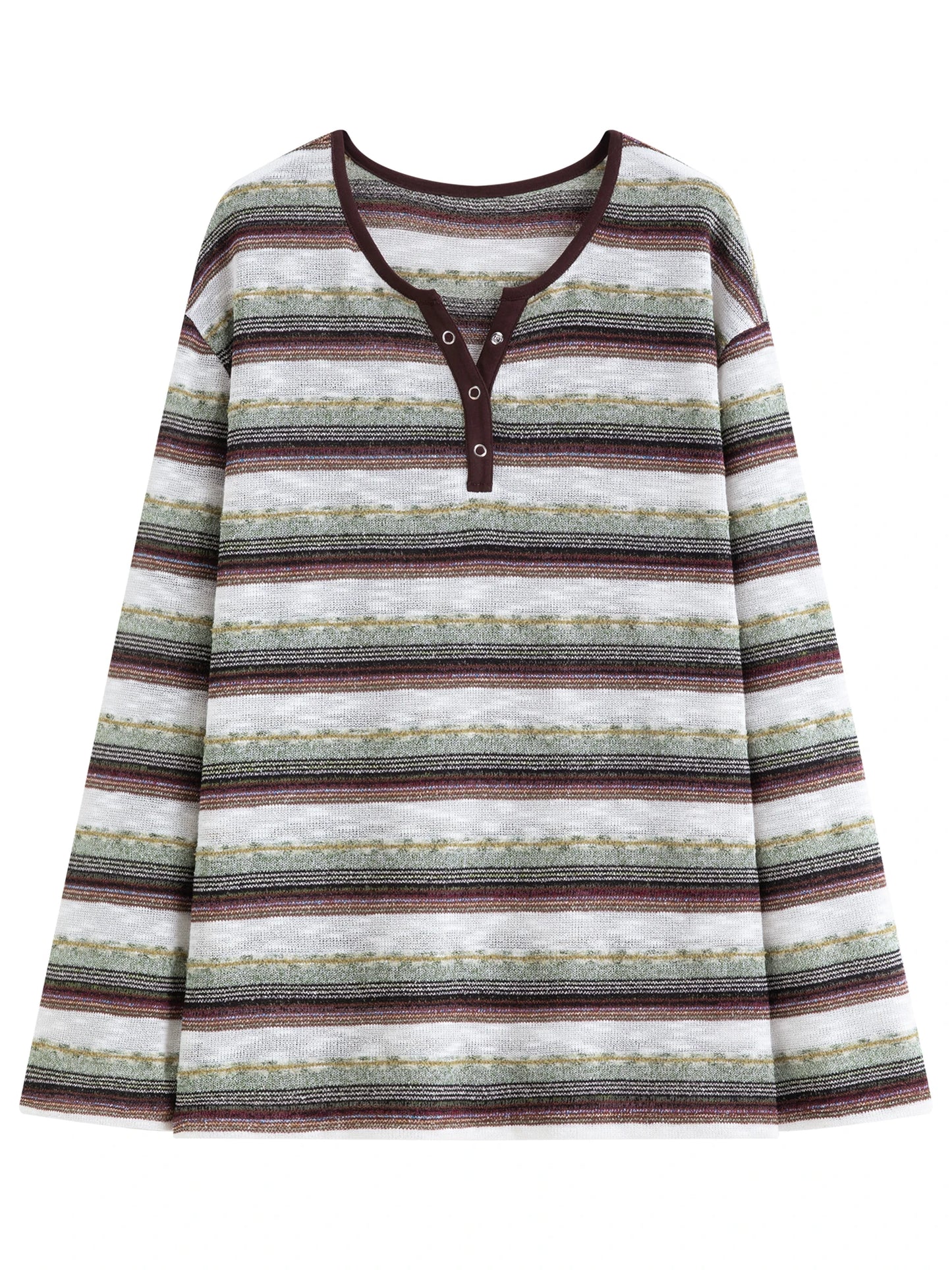 Striped Textured V Neck Pullover