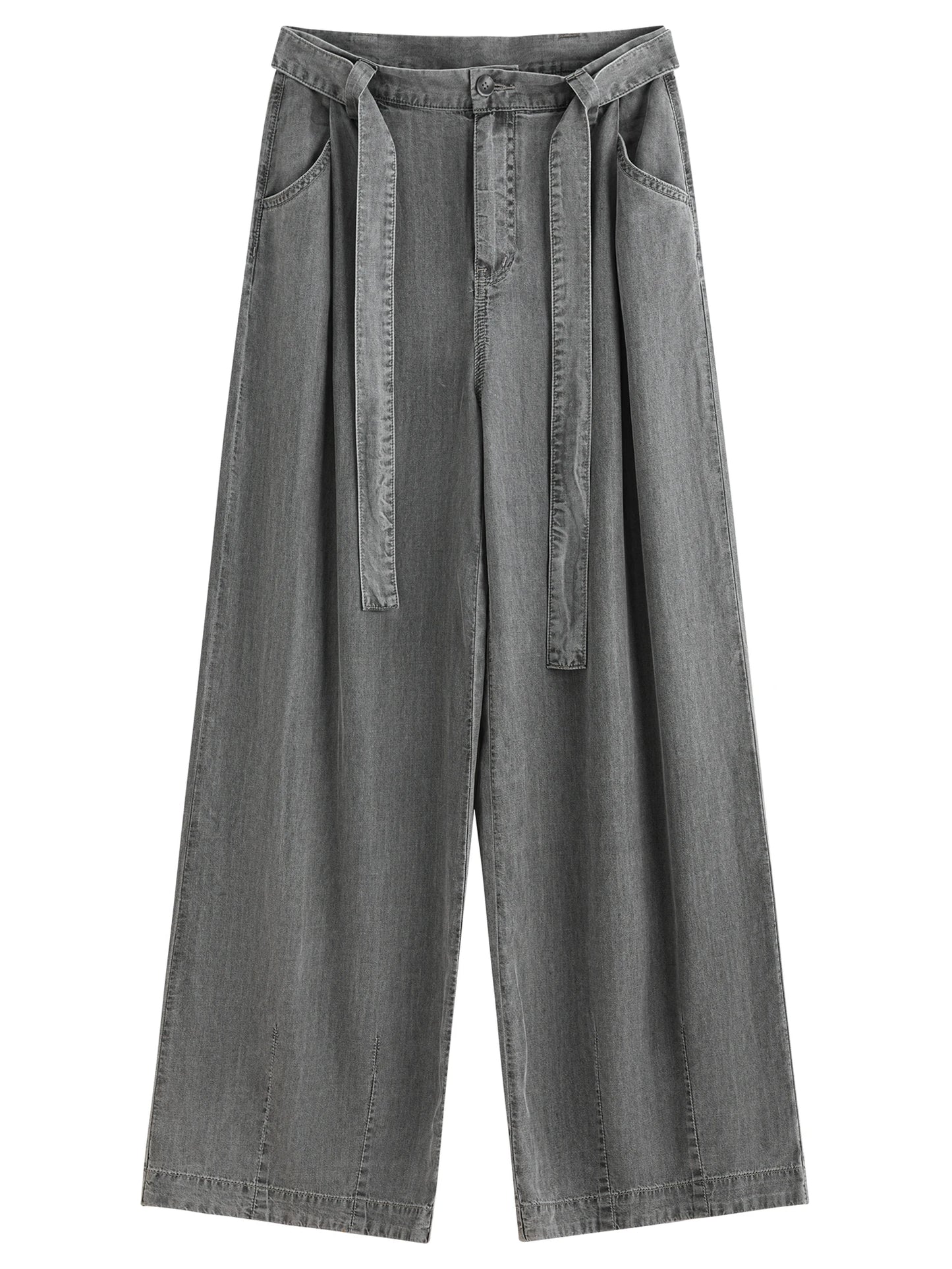 Charcoal Draped Wide Leg Jeans