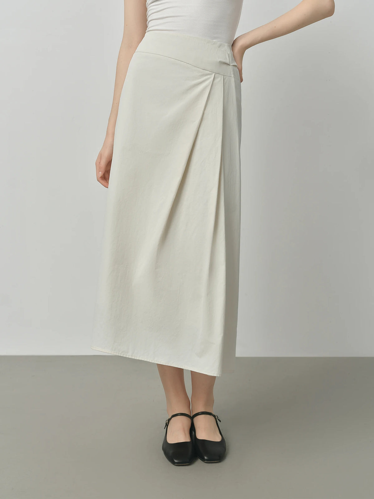 Ivory Asymmetric Wrap Midi Skirt