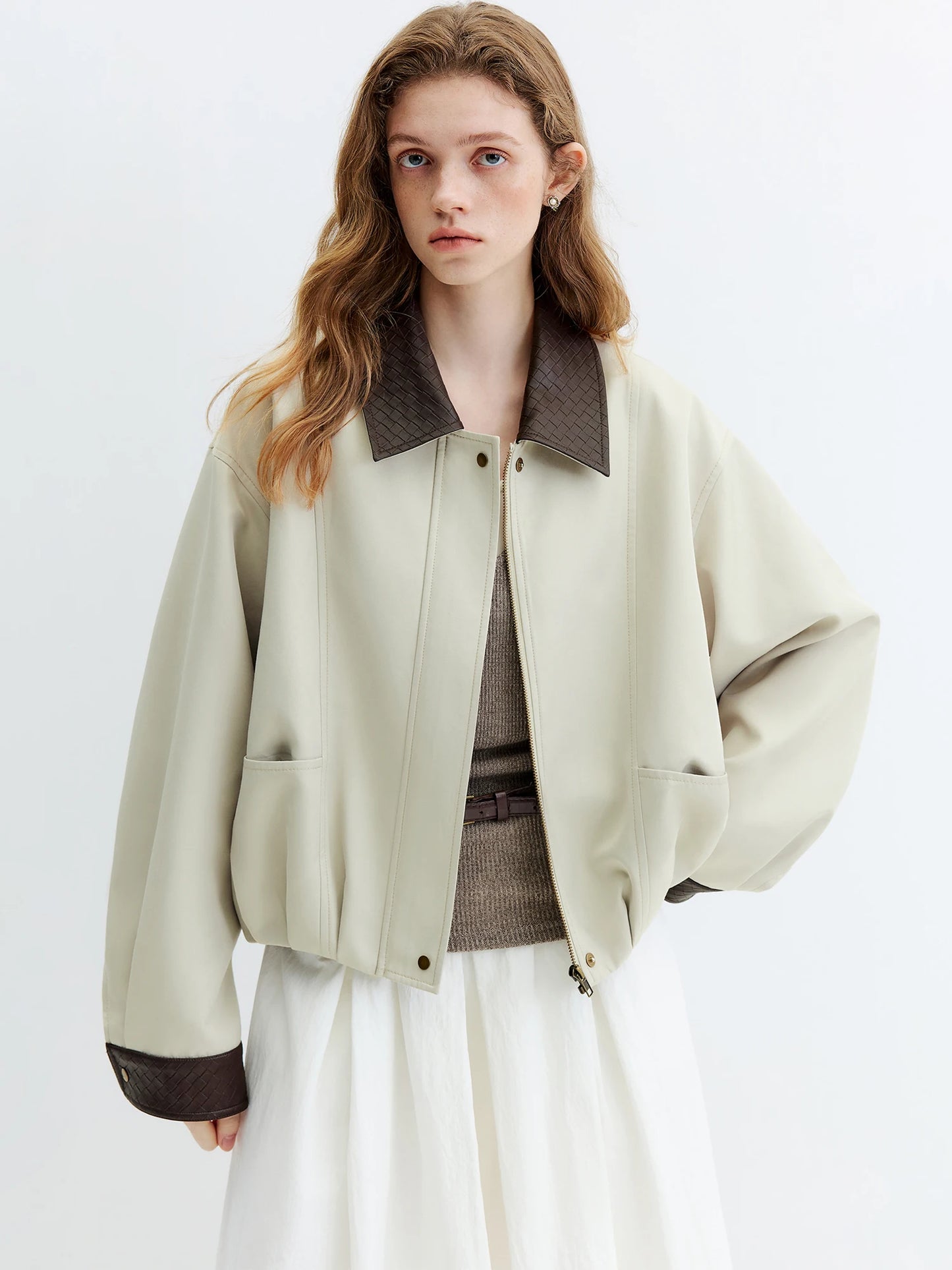 Brown Contrast Collar Bomber Jacket