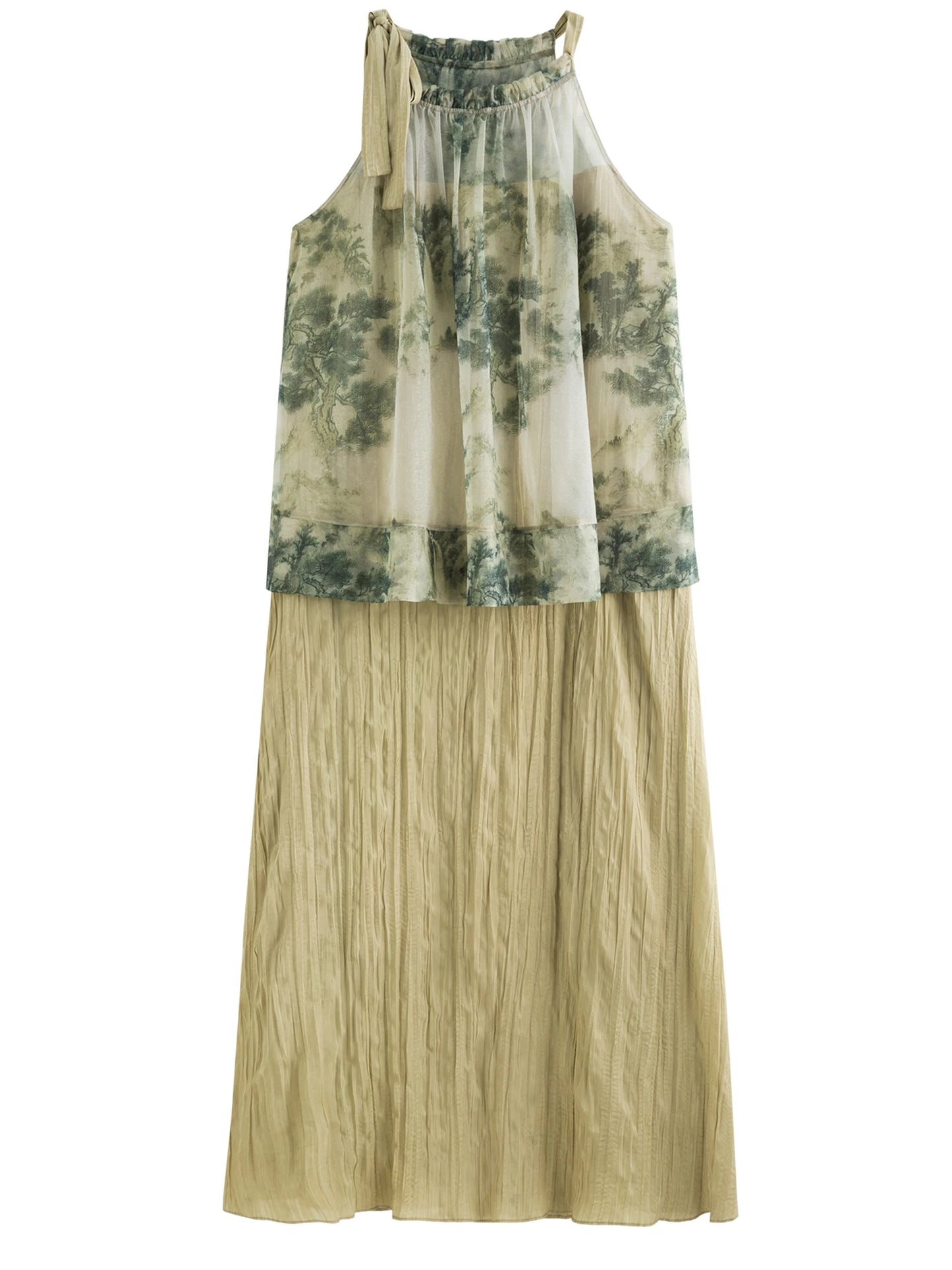 Olive Floral Layered Maxi Dress