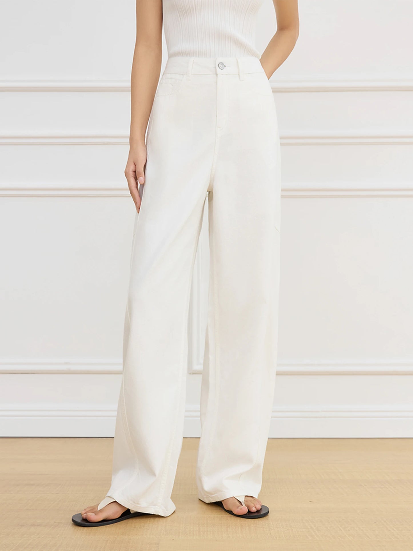 White Front Slit Wide Leg Jeans