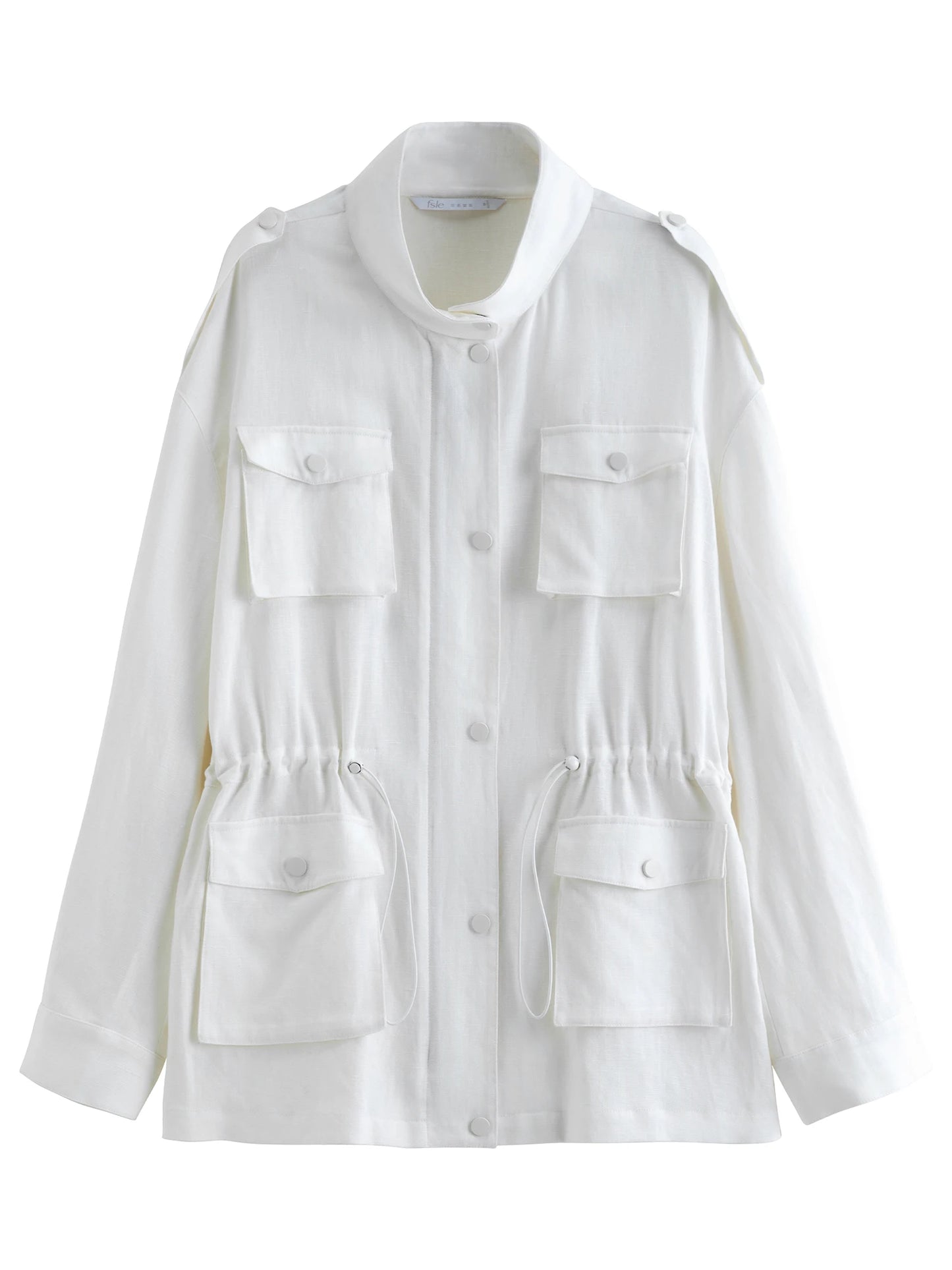 White Drawstring Utility Jacket