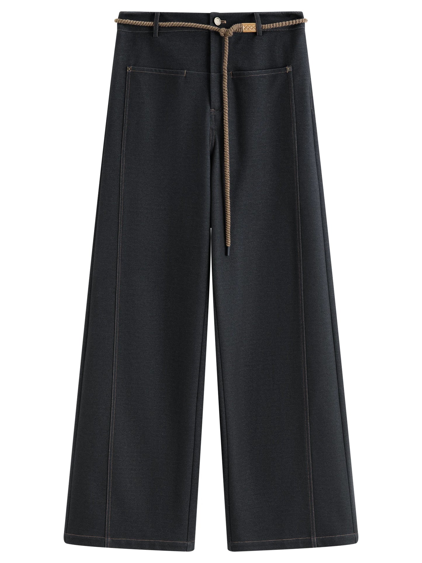Black Belted Wide Leg Jeans