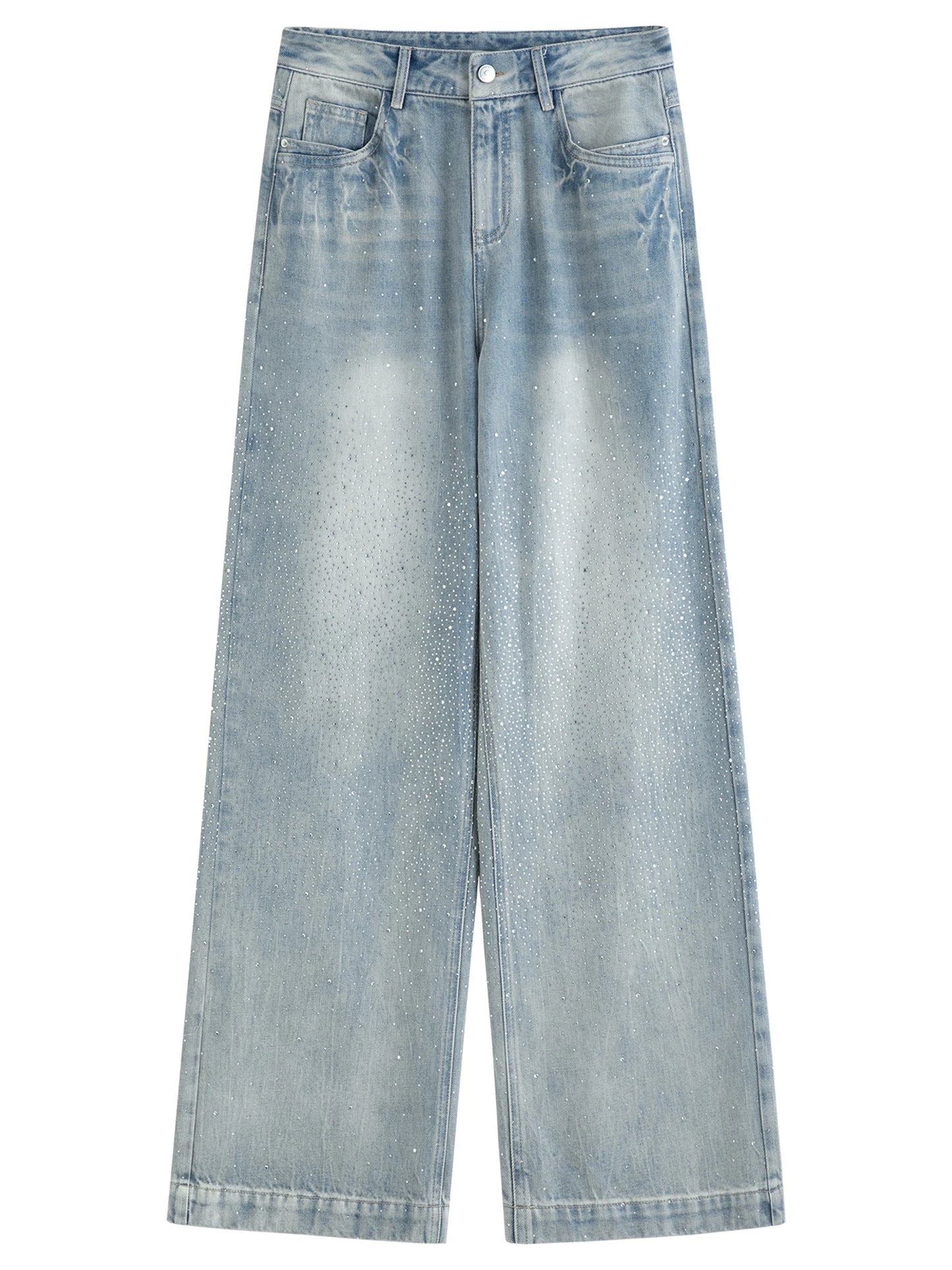Light Wash Rhinestone Wide Leg Jeans