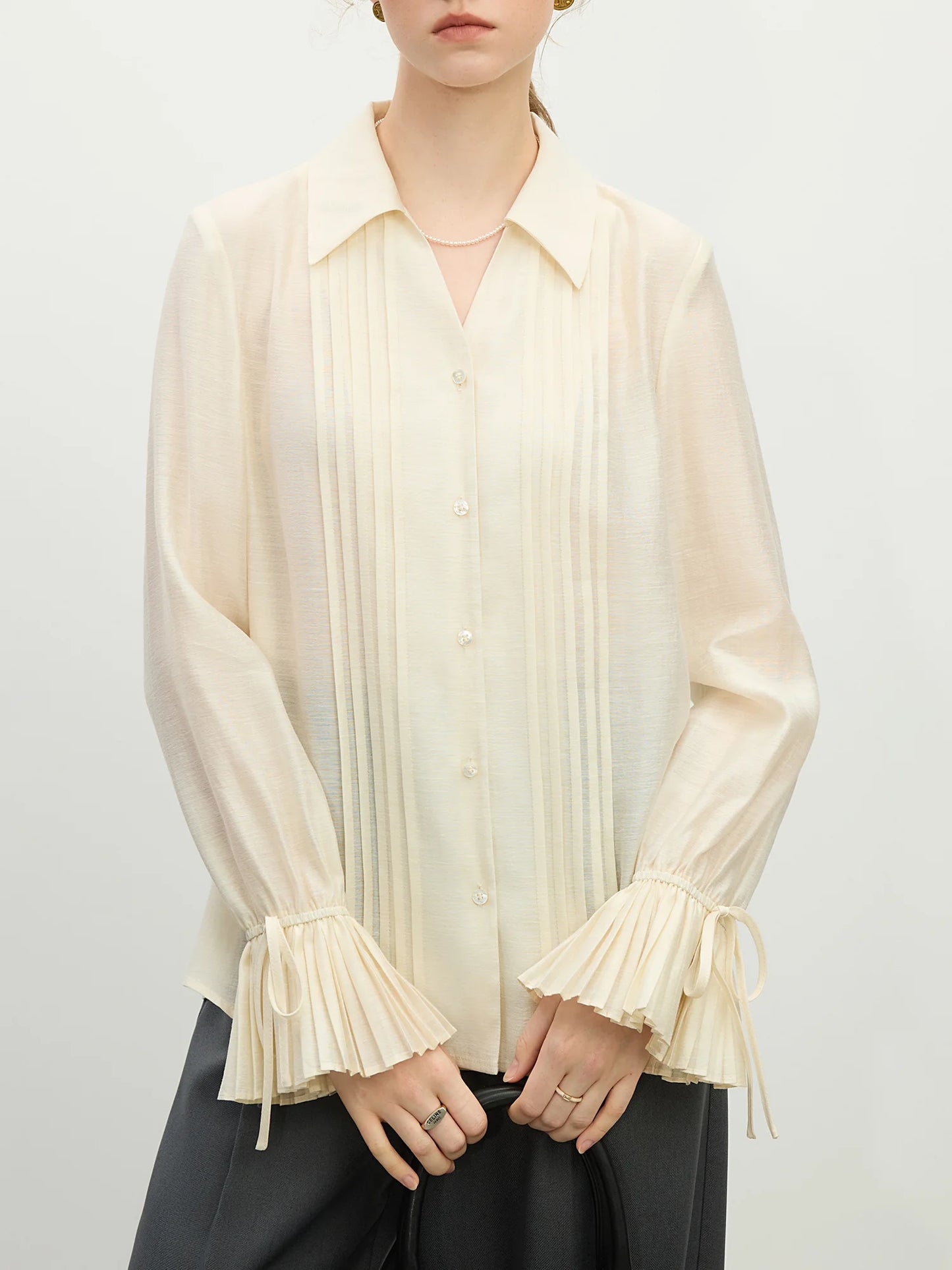 Pale Blue Pleated Sleeve Blouse