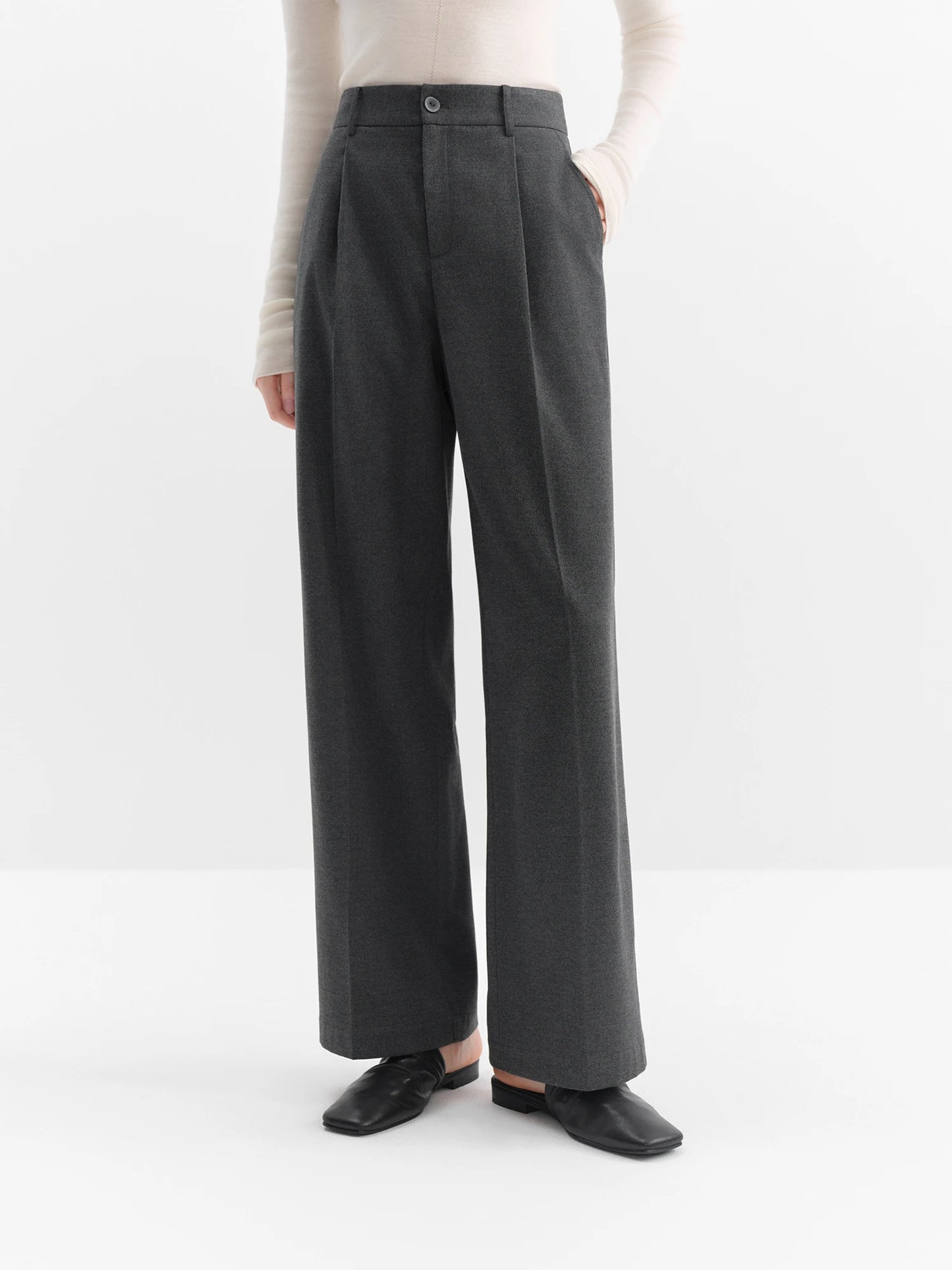 Charcoal High Waist Straight Trousers