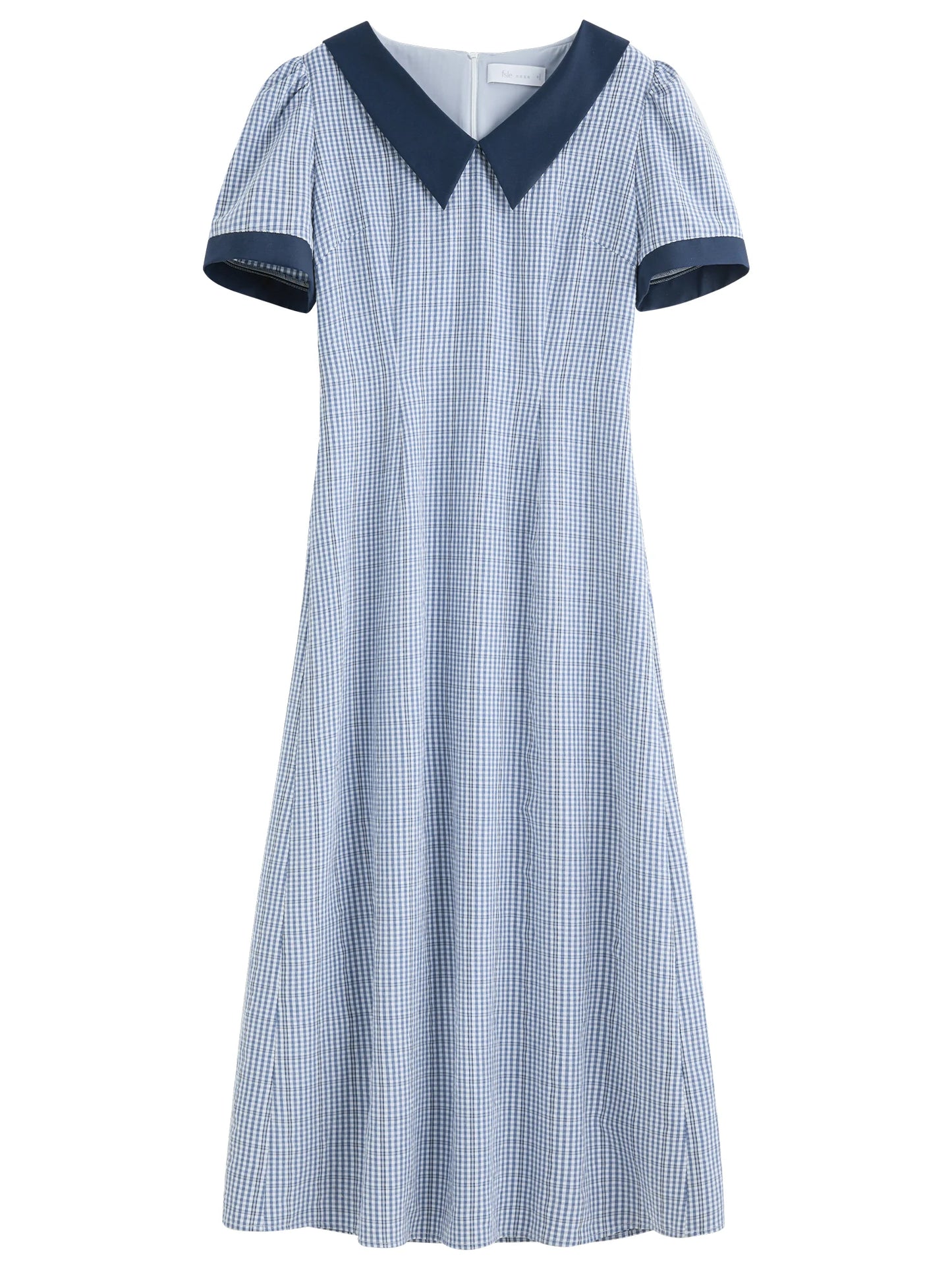 Blue Stripe Contrast Collar Midi Dress