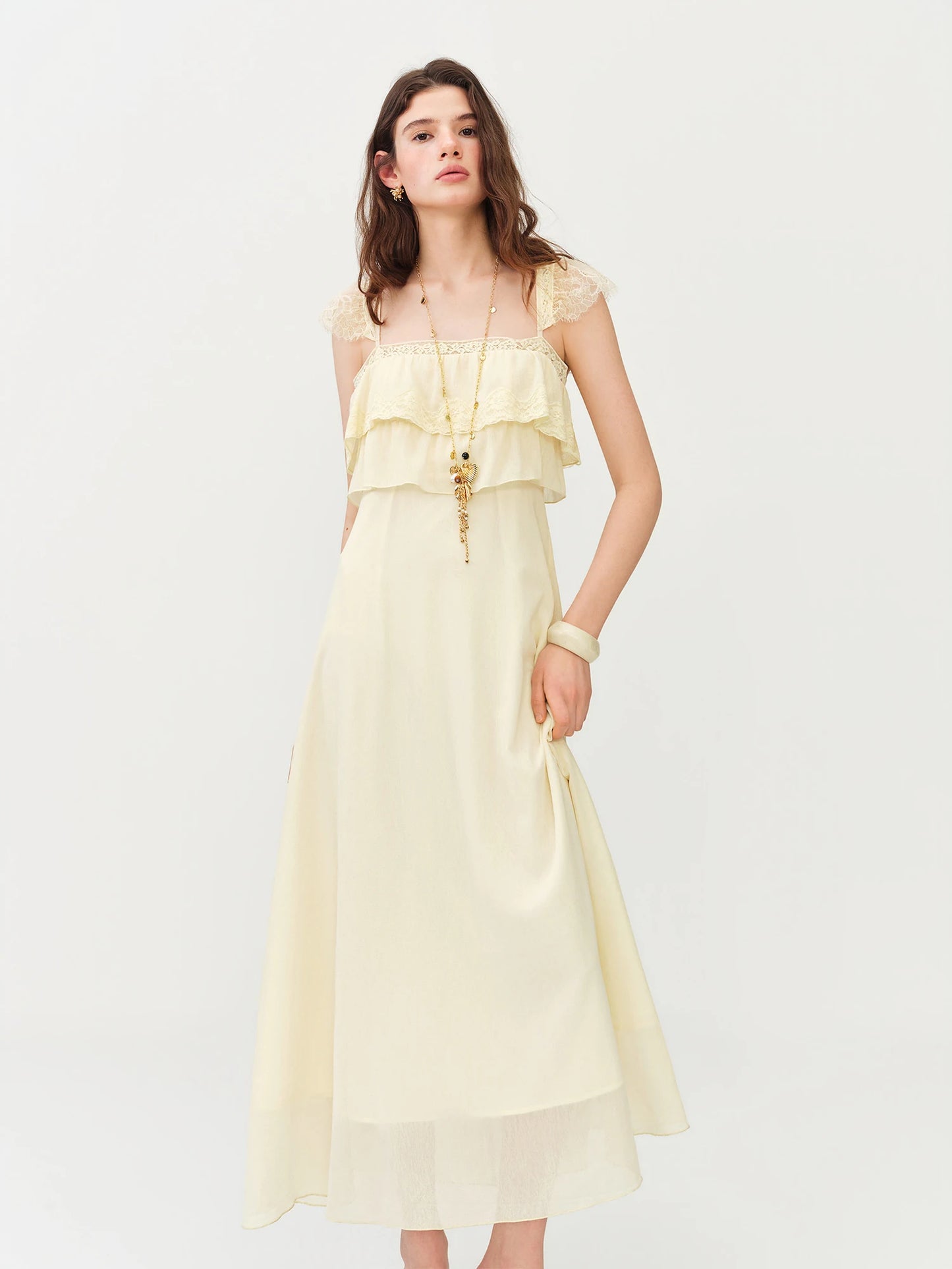 Pale Blue Ruffle Cape Maxi Dress