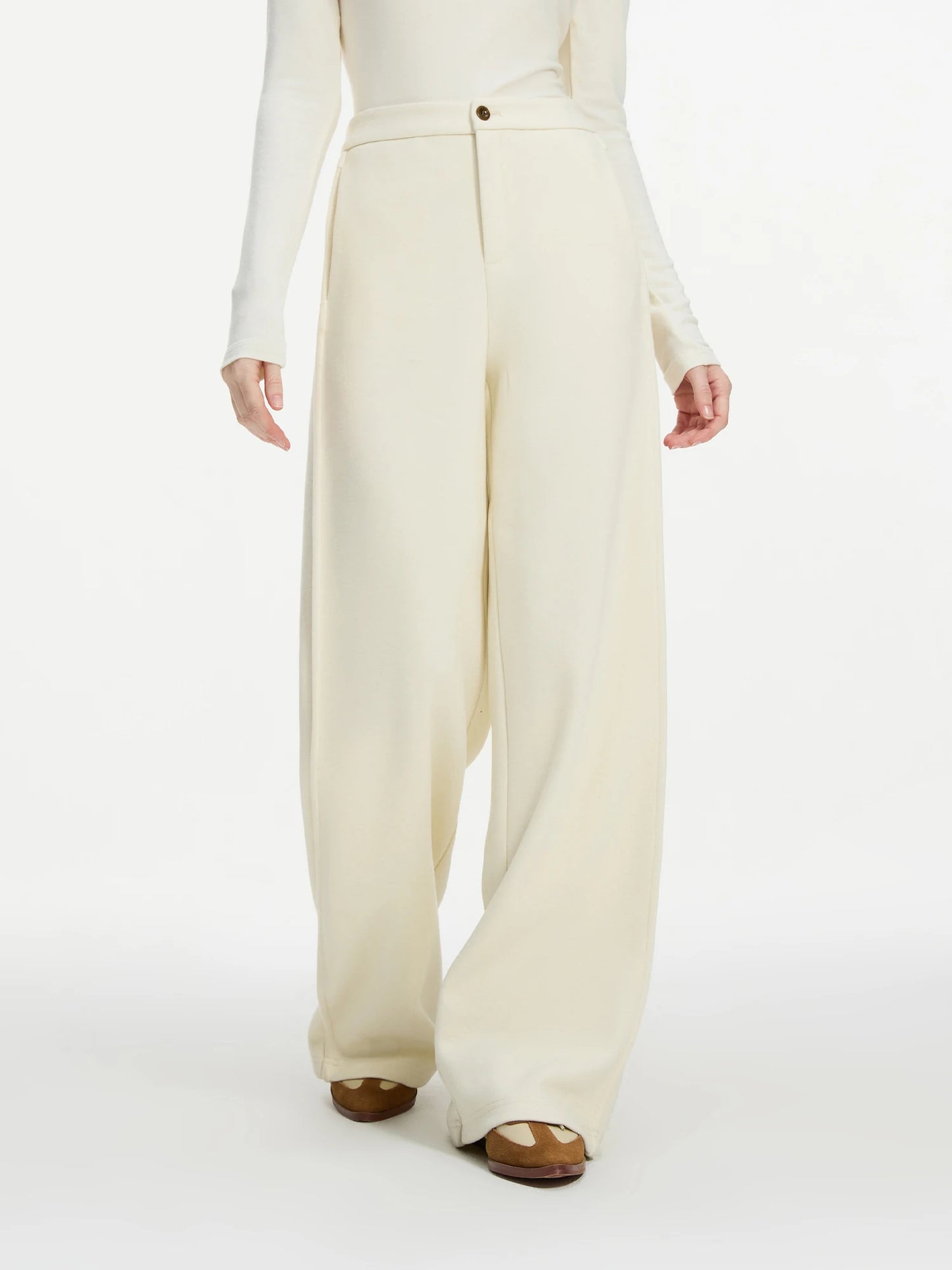 Ivory High Waist Wide Leg Trousers