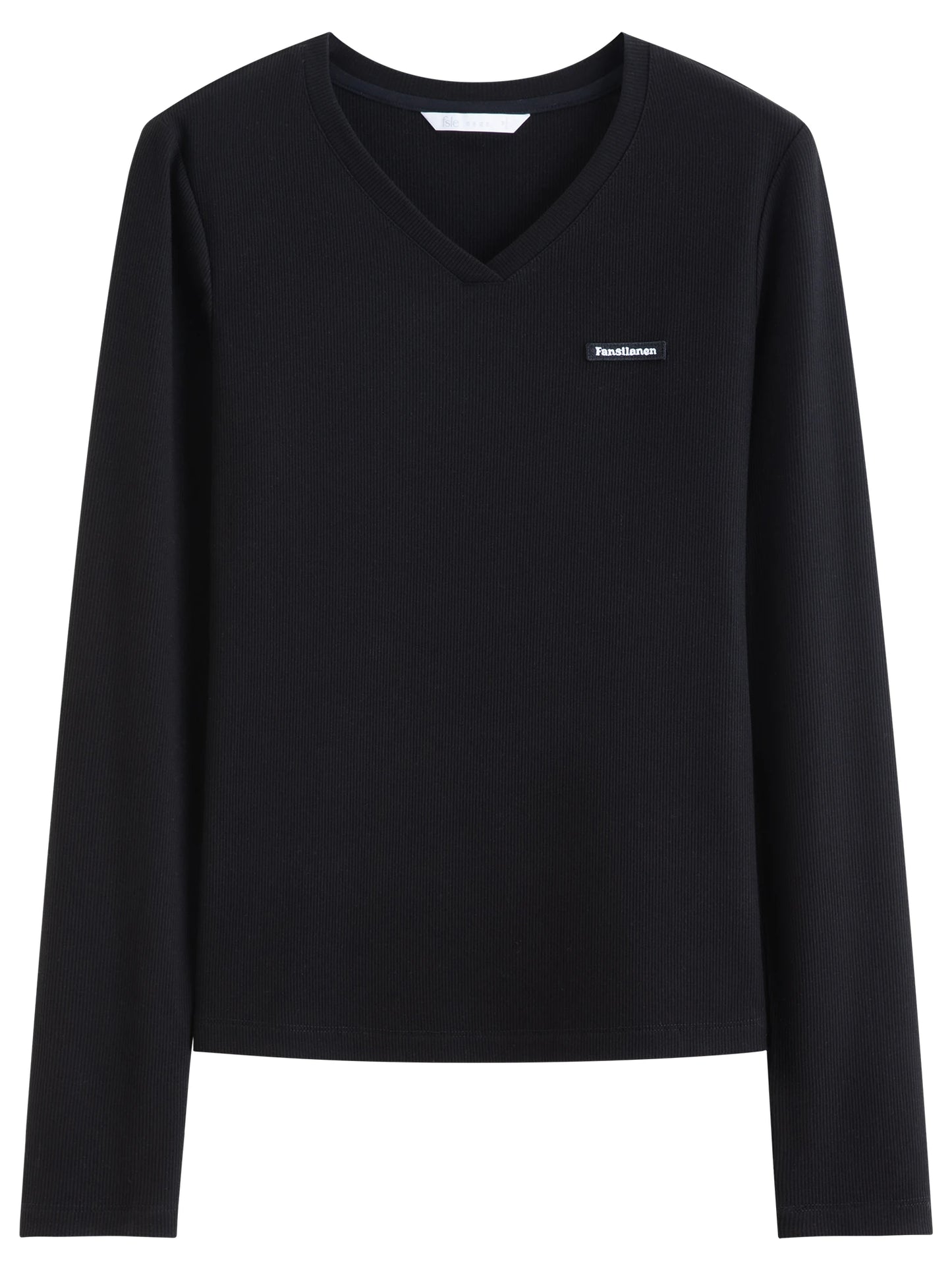 Grey V Neck Embroidered Long Sleeve Tee