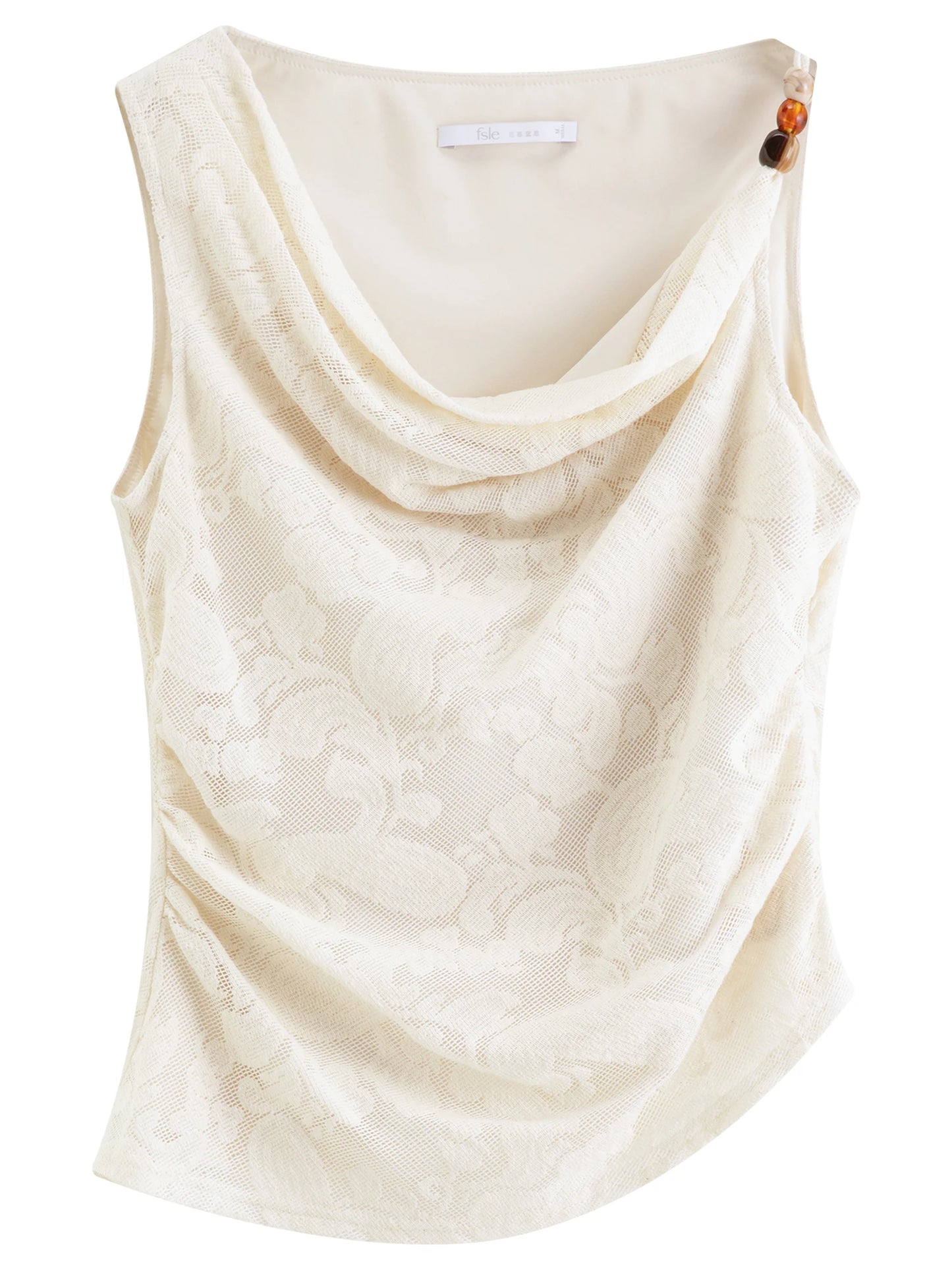 Ivory Draped Lace Sleeveless Top