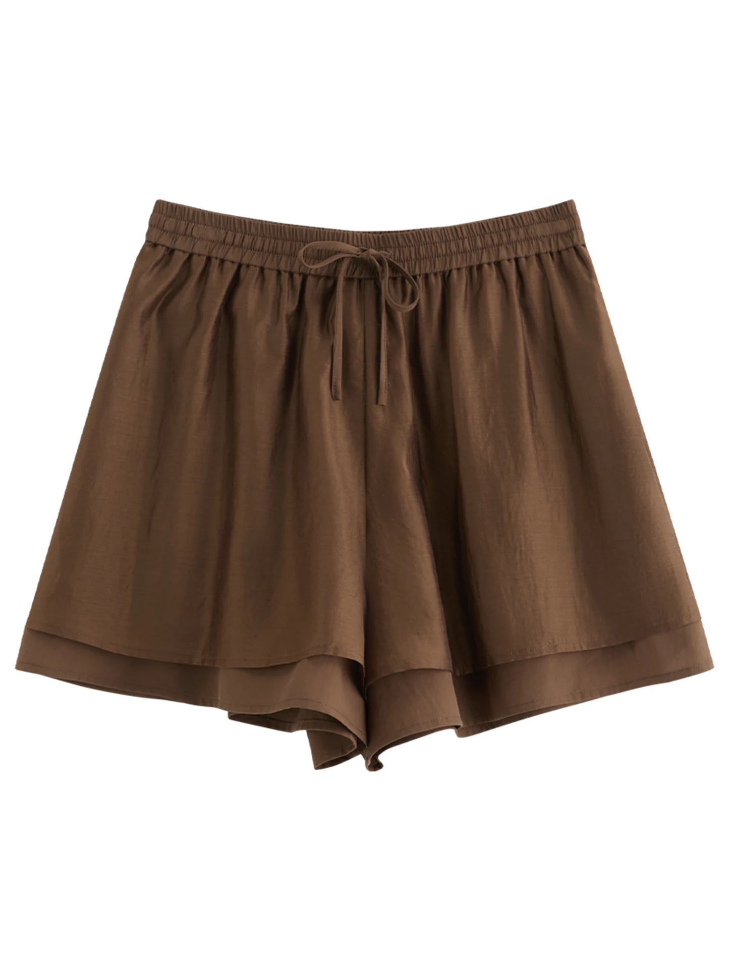 Brown Layered Elastic Waist Shorts