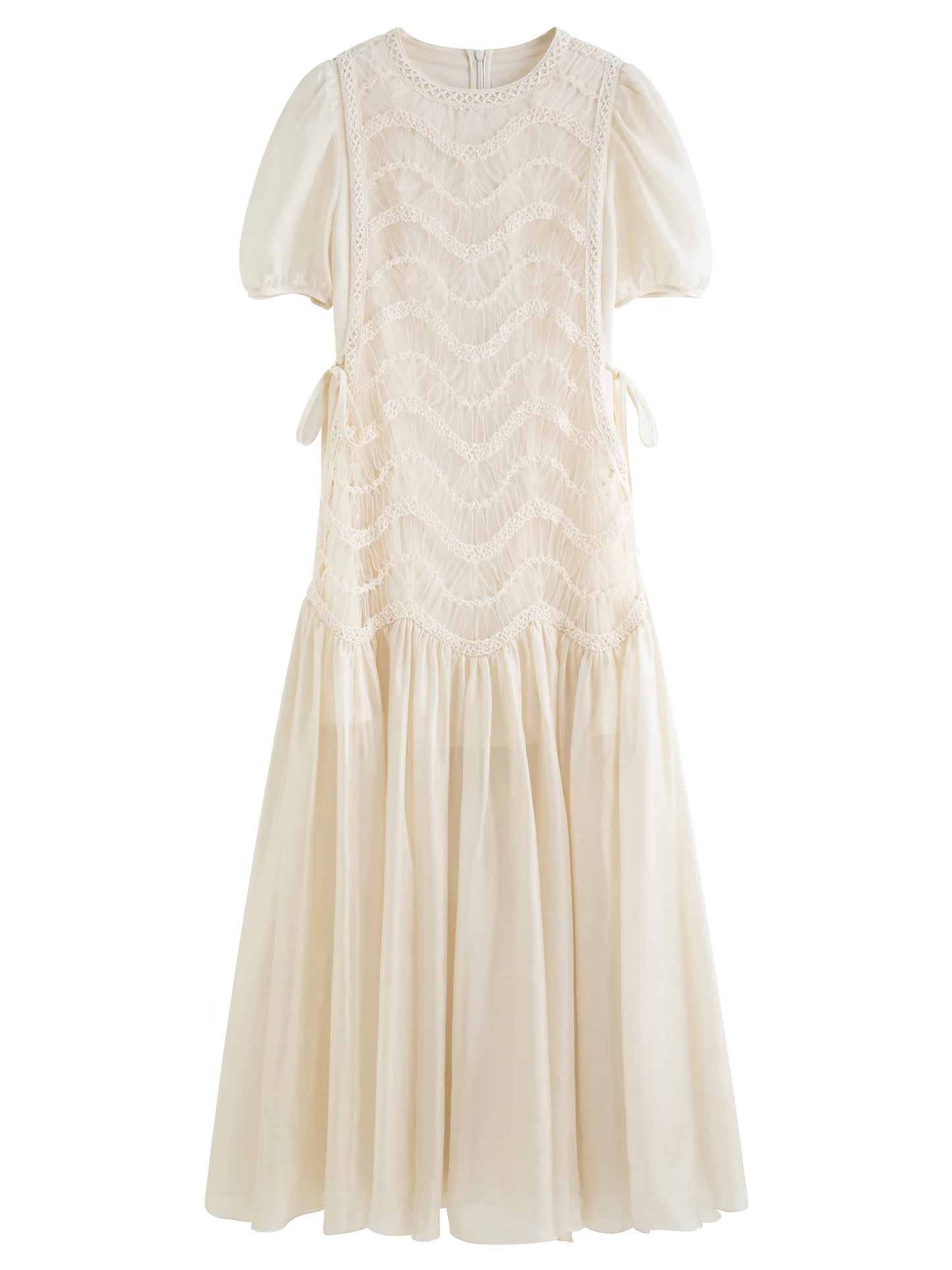 Ivory Embroidered Puff Sleeve Maxi Dress