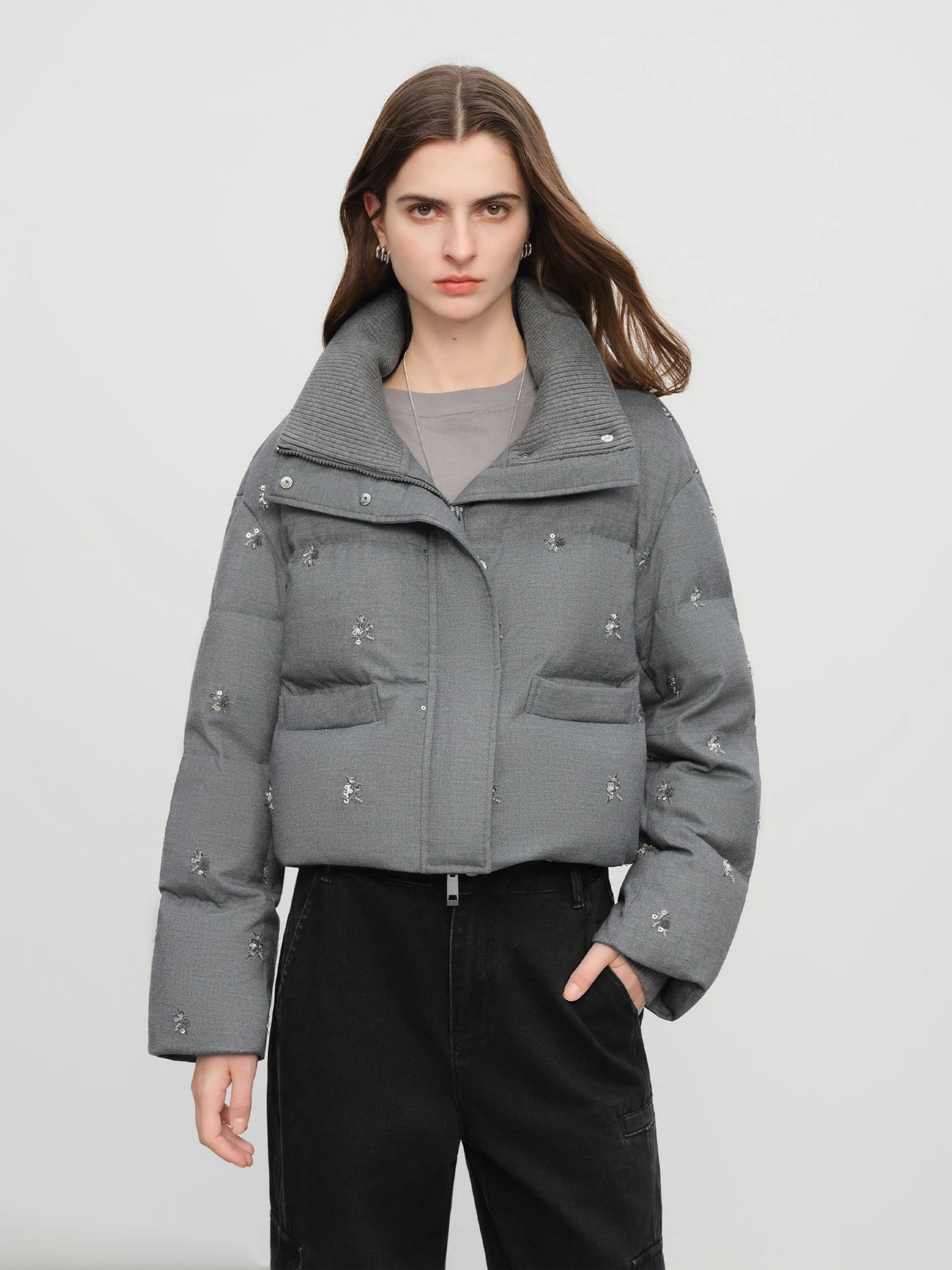 Charcoal Beaded Puffer Vest