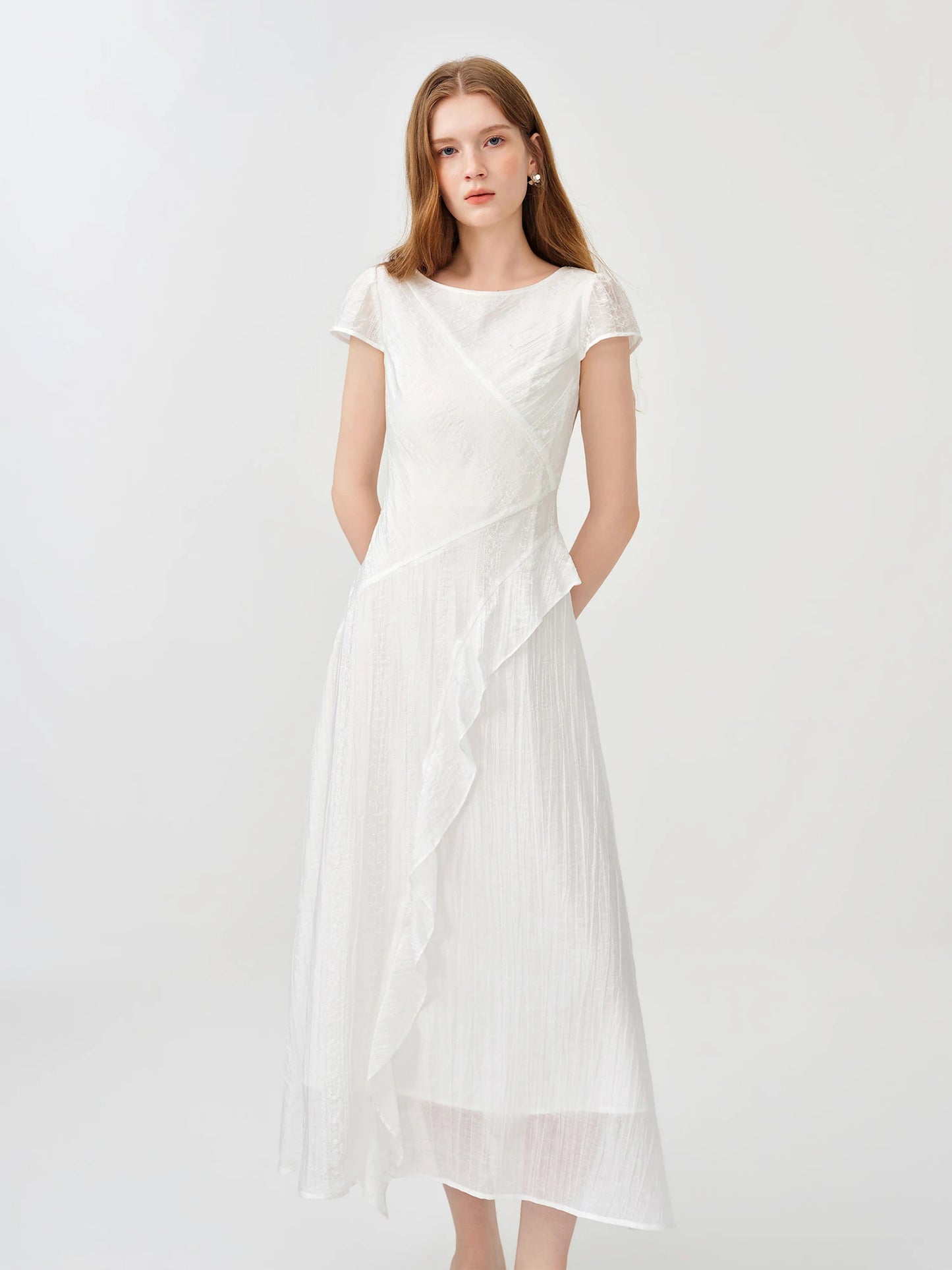 Pale Blue Asymmetric Ruffle Midi Dress