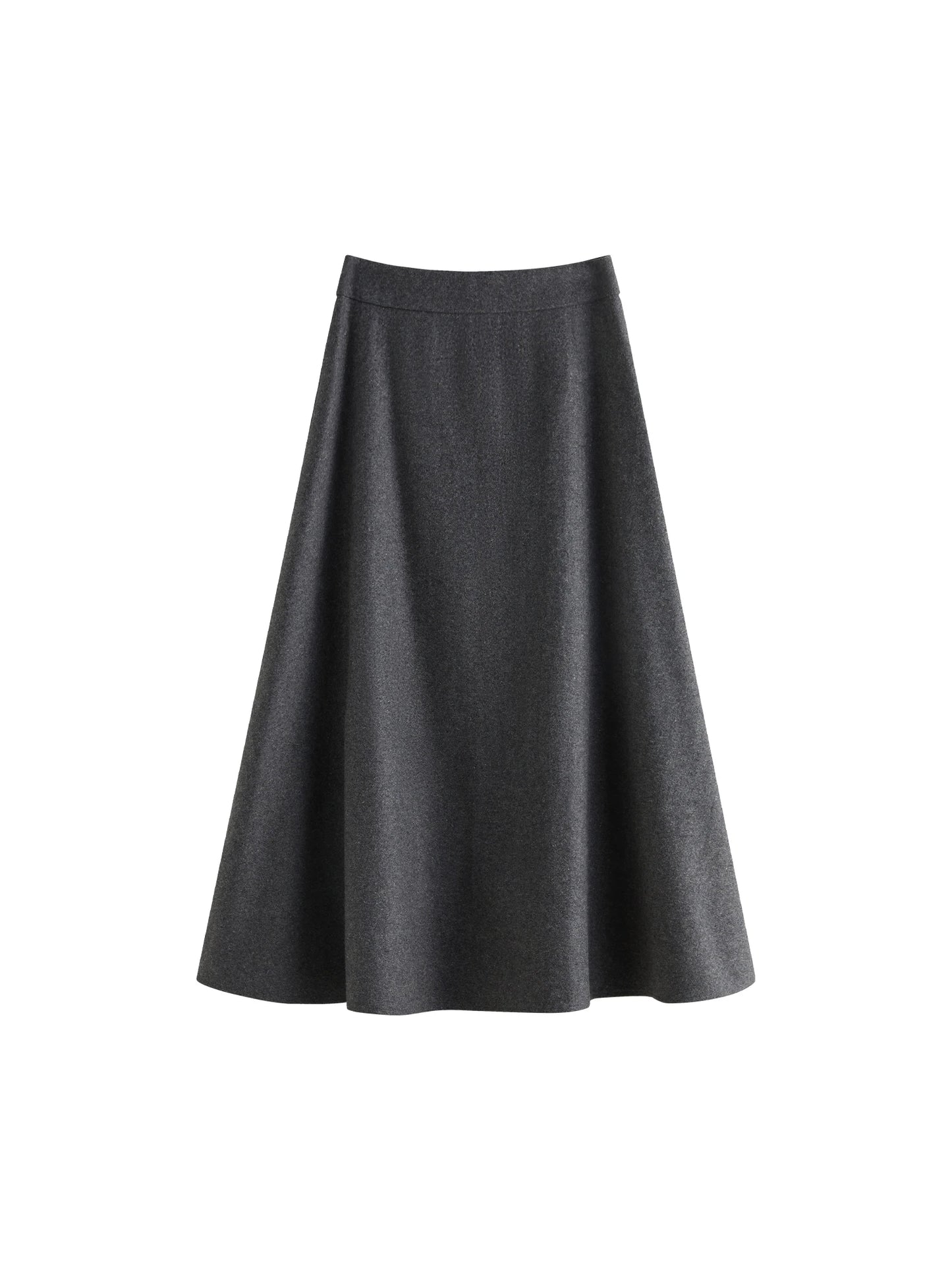 Black Wool A-Line Midi Skirt