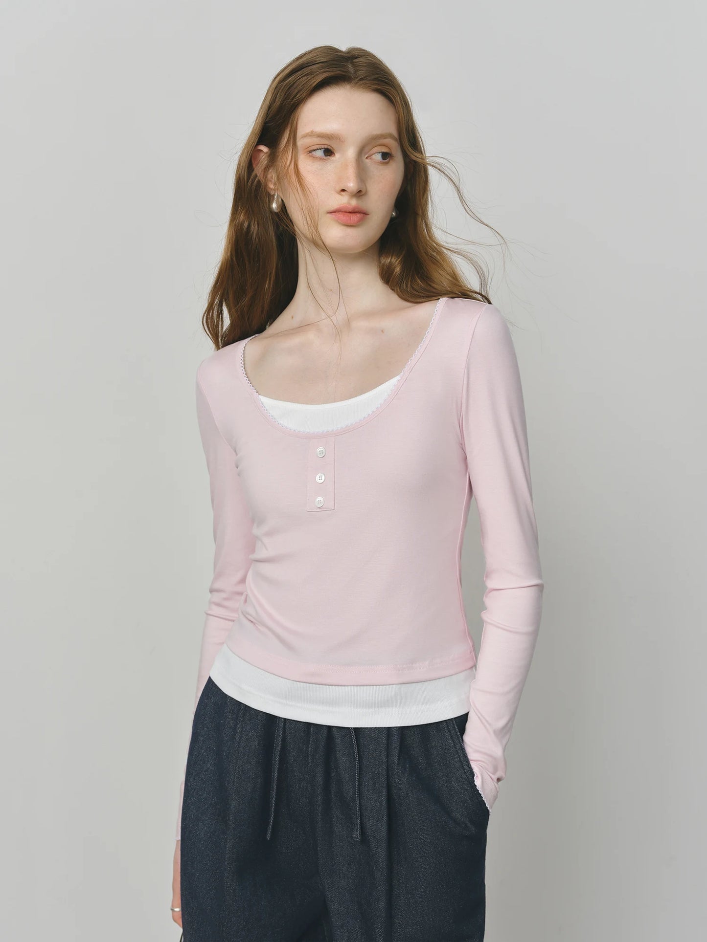 Pink Layered Scoop Neck Top