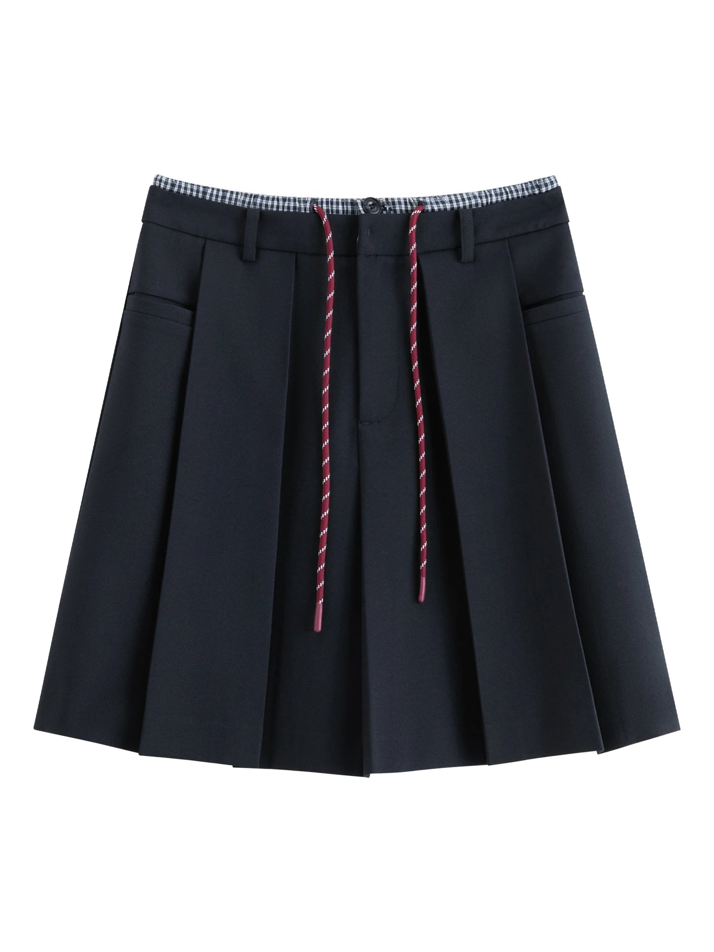 Navy Drawstring Pleated Bermuda Shorts