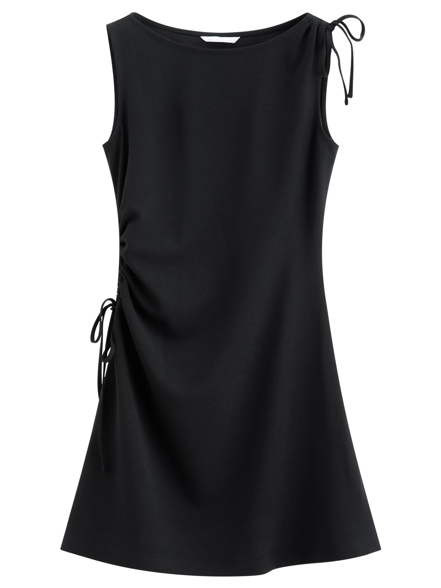 Black Drawstring Sleeveless Mini Dress